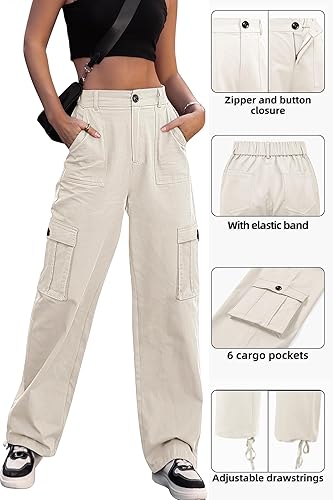 Miniatura 4 de ZMPSIISA Pantalones cargo de cintura alta para mujer, pantalones casuales de pierna ancha, 6 bolsillos, pantalones militares de combate