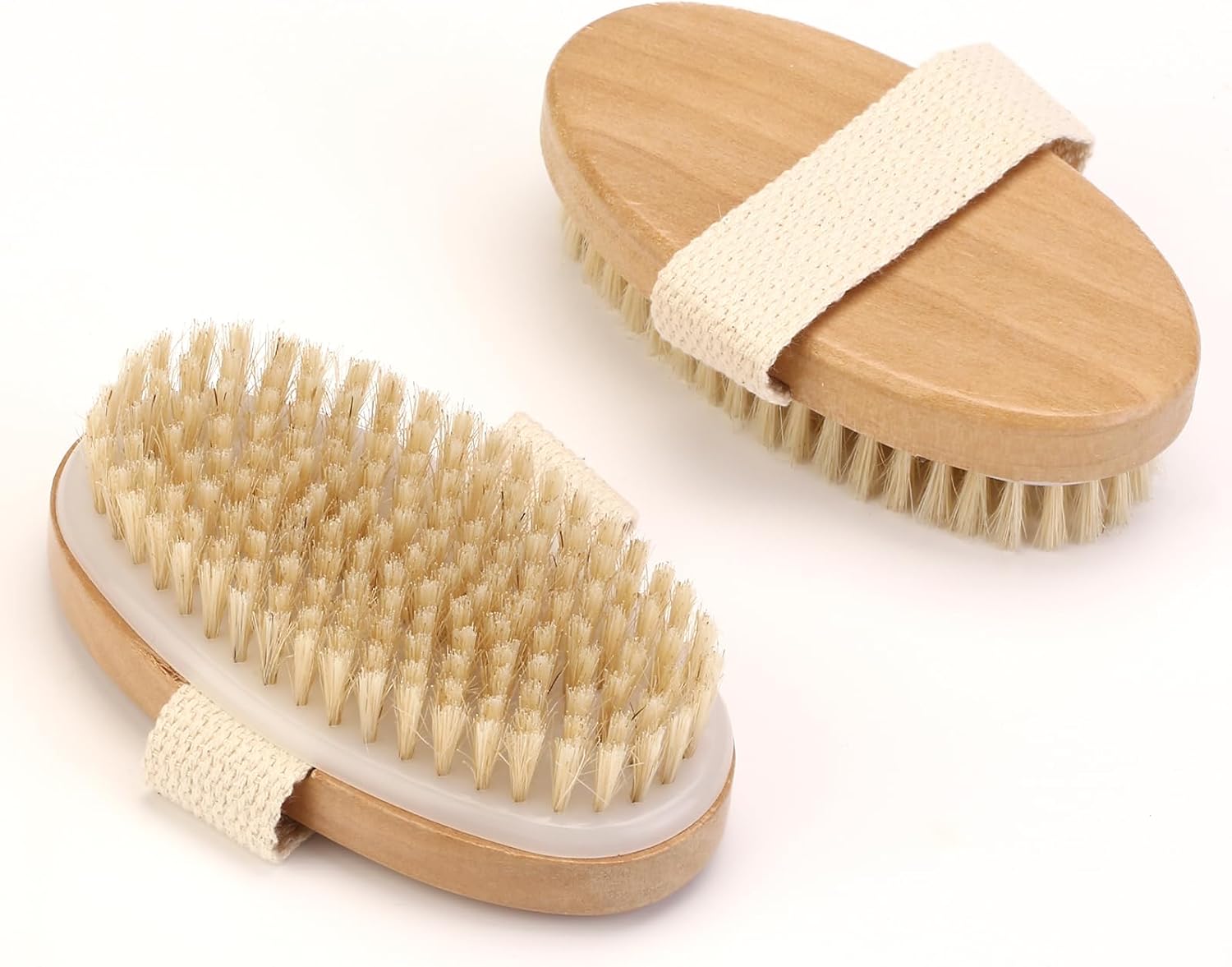 2Pcs Natural Bristle Exfoliating Brush, Body Scrubber for Lymphatic Drainage, Blood Circulation, Wet and Dry Brush, Deep Exfoliation for Smooth Skin