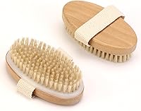 2-Pack Natural Bristle Exfoliating Body Brush for Lymphatic Drainage, Blood Circulation & Smooth Skin - Wet/Dry Use