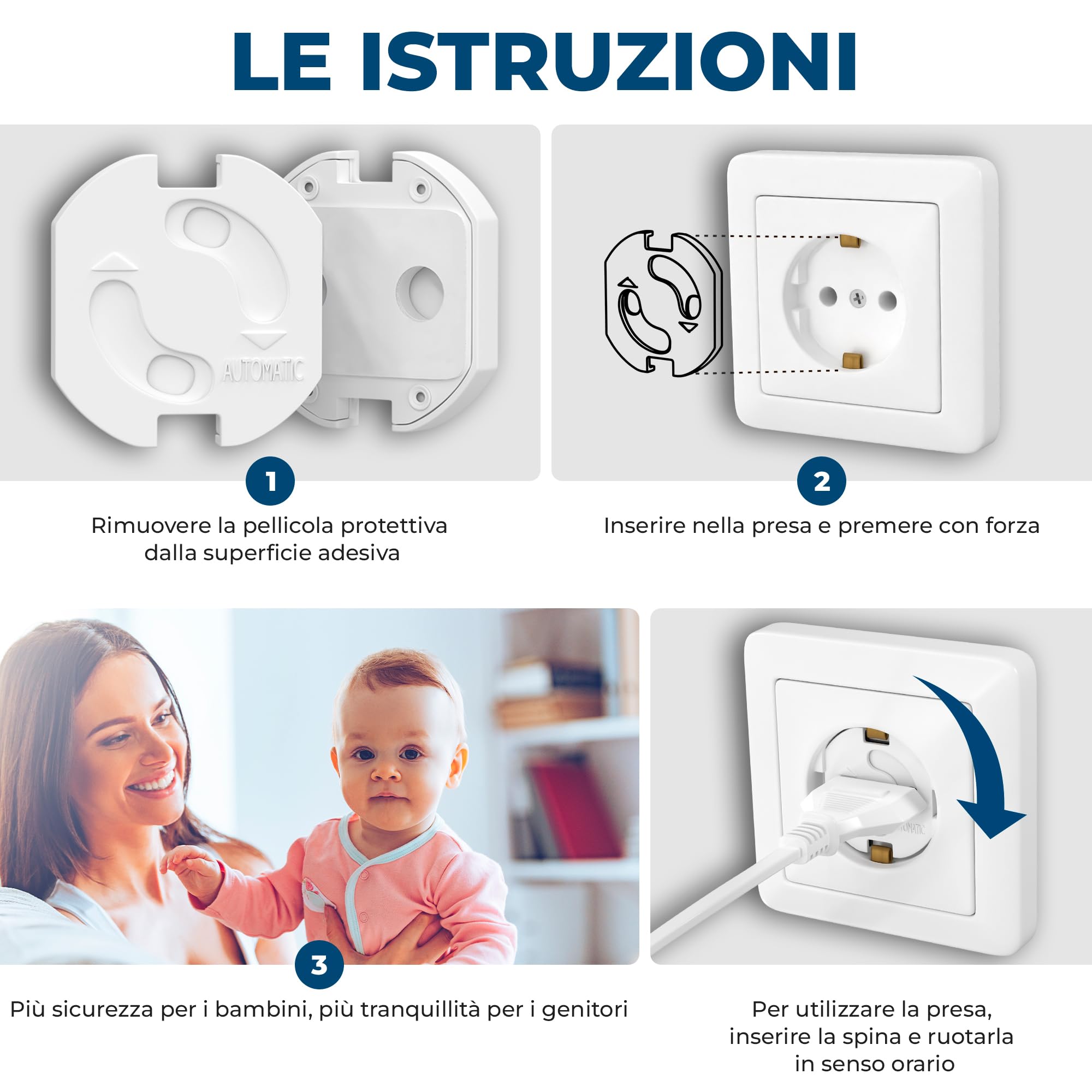 Hoffenbach Set di 20 prese elettriche con meccanismo rotante - Protezione per neonati e bambini - Copripresa di sicurezza per evitare incidenti e scosse elettriche - Presa elettrica - Bianco