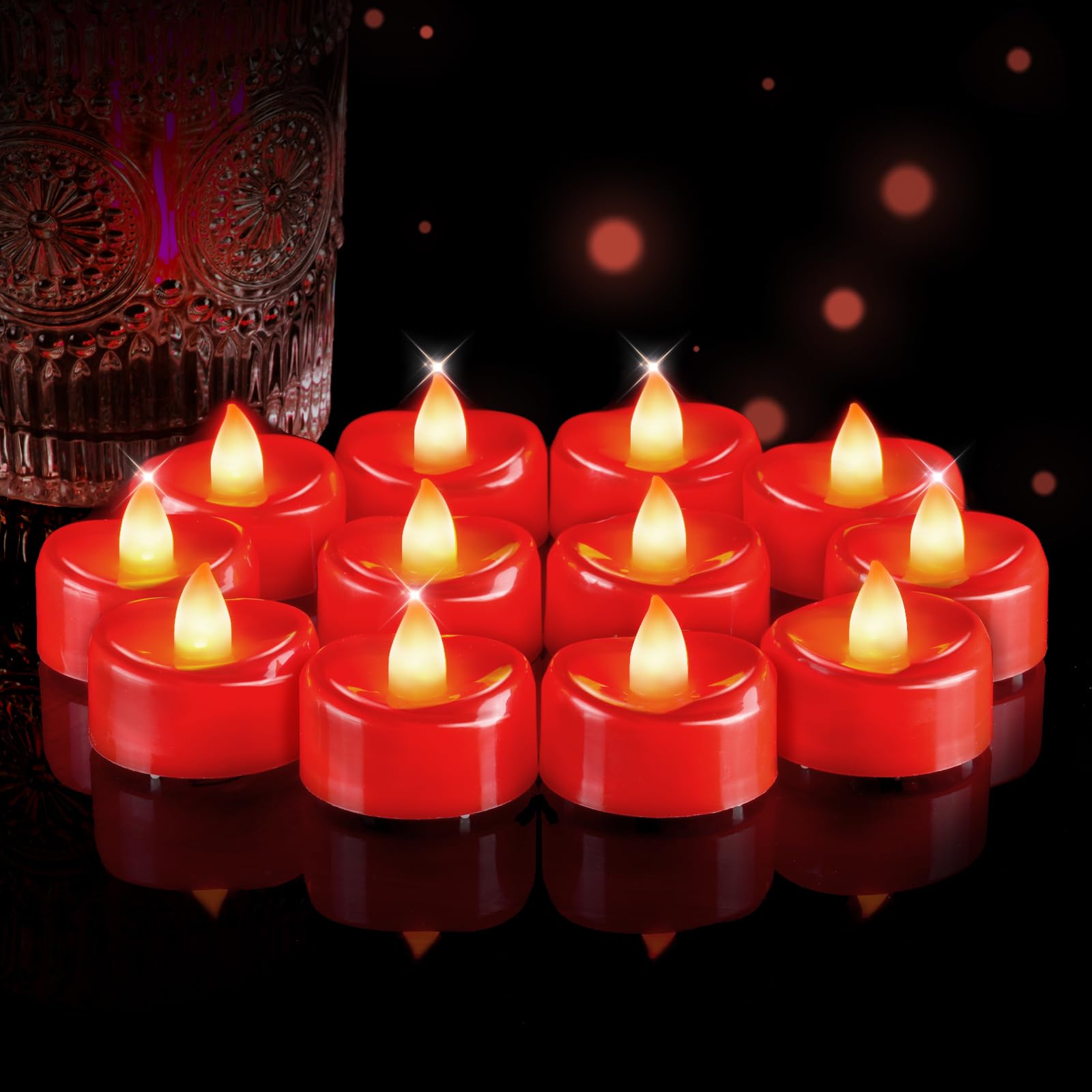 5plots 12/24/50/100/150Pack Tea Lights Candles Battery Operated,Red Shell