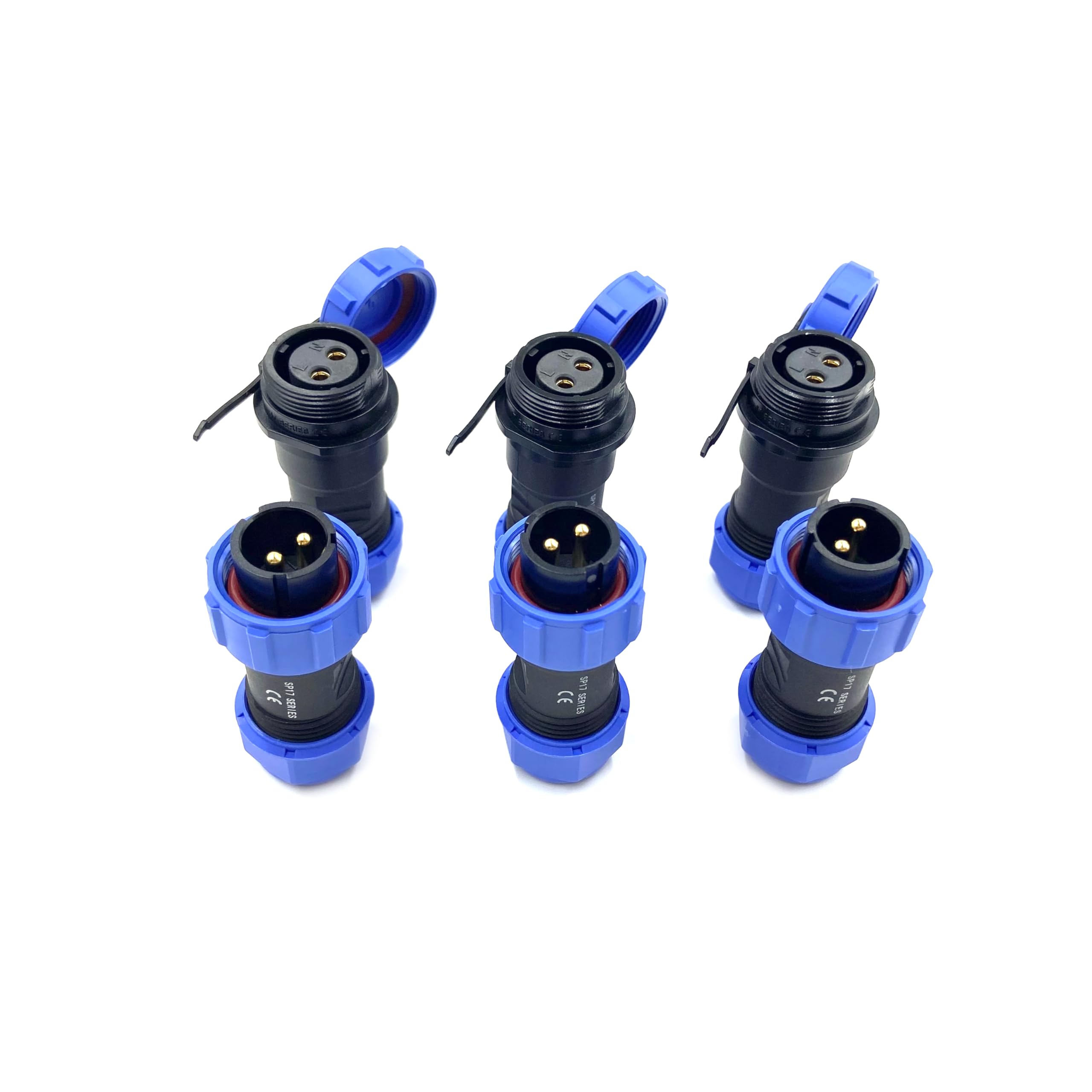 Lot de 3 connecteurs d'aviation SP17 à 2 broches, IP68, 2 broches, sans soudure, connecteur d'aviation étanche pour lampes extérieures, utilisé 500 V 10 A (sertissage à vis de câble 14AWG)