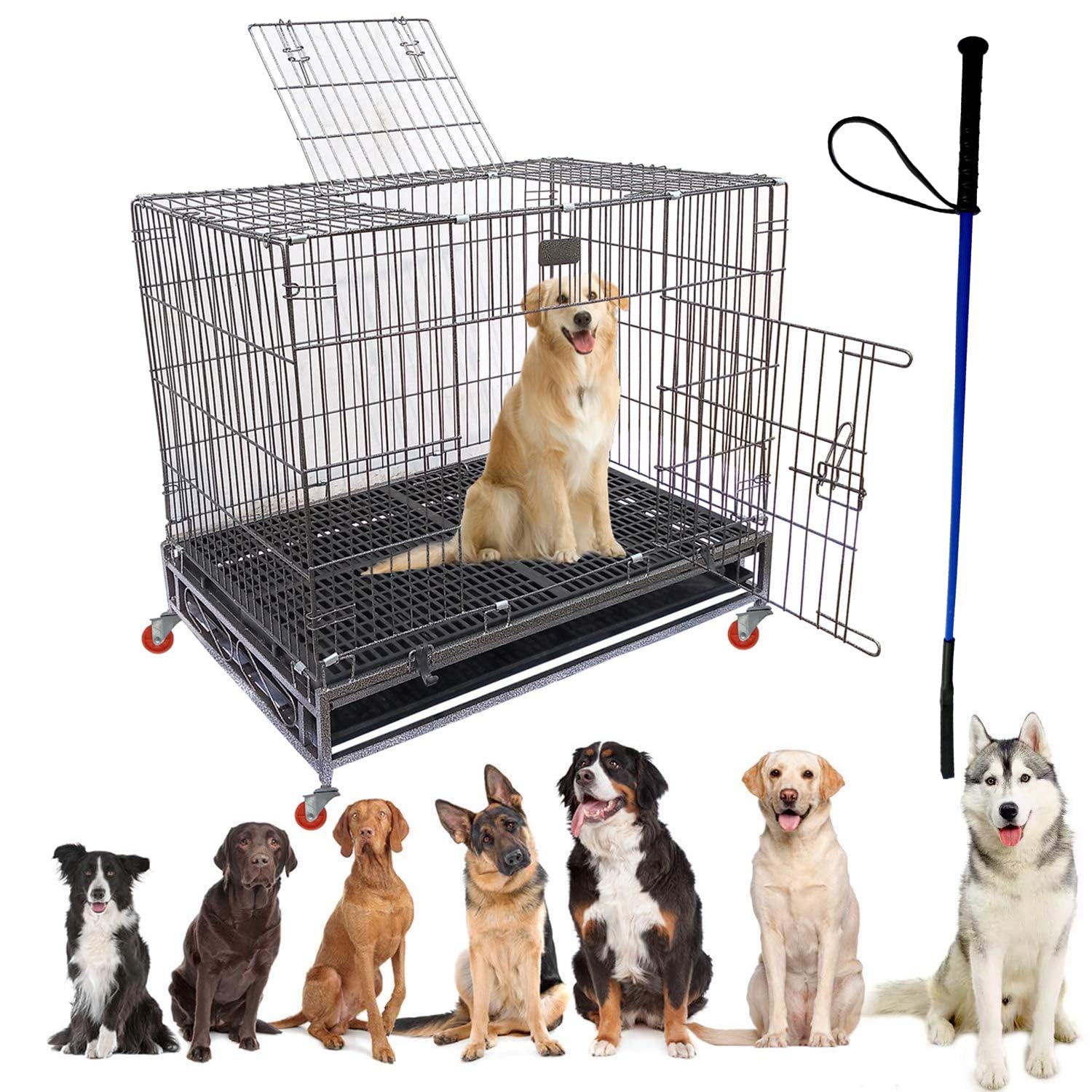 Jainsons Pet Products Heavy Duty Dog Crate Strong Metal Medium Dog Cage 36 Inch with Wheels (36x24x30 in, Black) with Dog Training Hunter Stick for Cat and Dog Boarding House (B0DH2PFQKC) Amazon Price History, Amazon Price Tracker