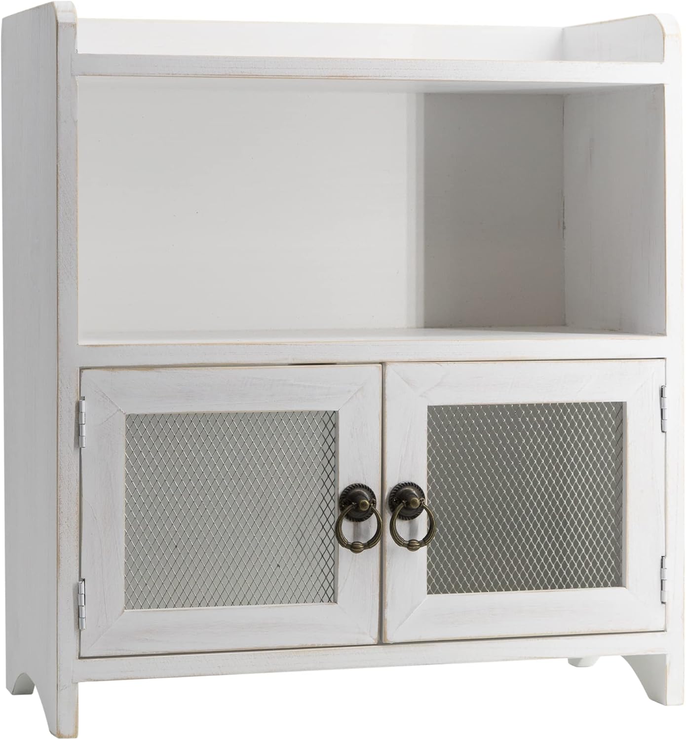 COLLECTIVE HOME - 2 Tiered Storage Cabinet, Countertop Cabinet, Wood Organizer for Kitchen Living Room Bedroom Bathroom Office with Magnetic Door, 15.75 x 14.5 x 6.5, White, 01 White01