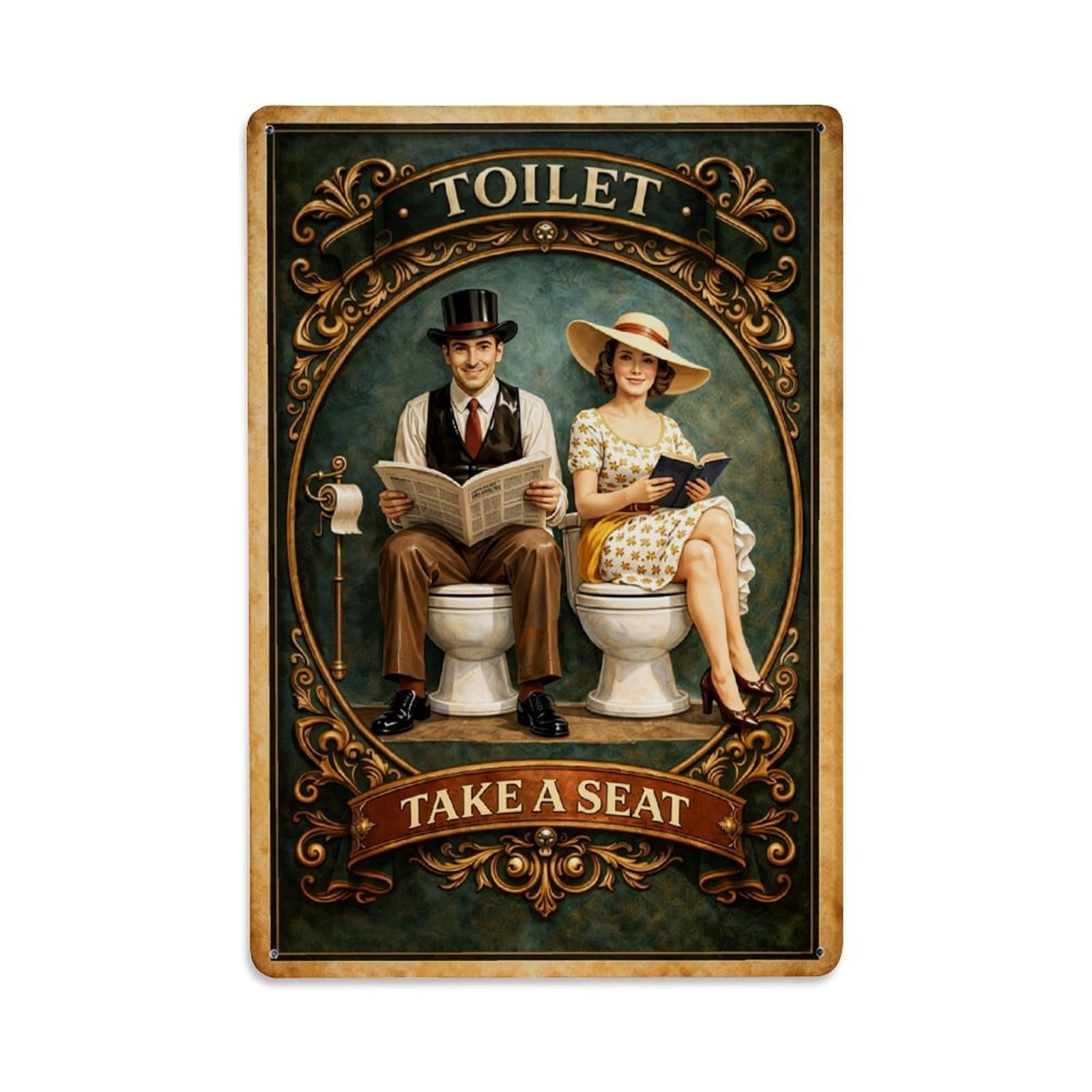 Jdfenggu Vintage Toilet Seat Poster Art Retro Metal Tin Sign, Metal Poster For Bar, Home, Man Cave, Kitchen, Laundry Room Art Decor 8X12 Inch