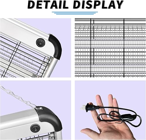 Miniatura 2 de Zfyabby Exterminador eléctrico de insectos, 3500 voltios, potente insecto volador, moscas asesino de 20 W, luz UV azul atrae, exterminador de