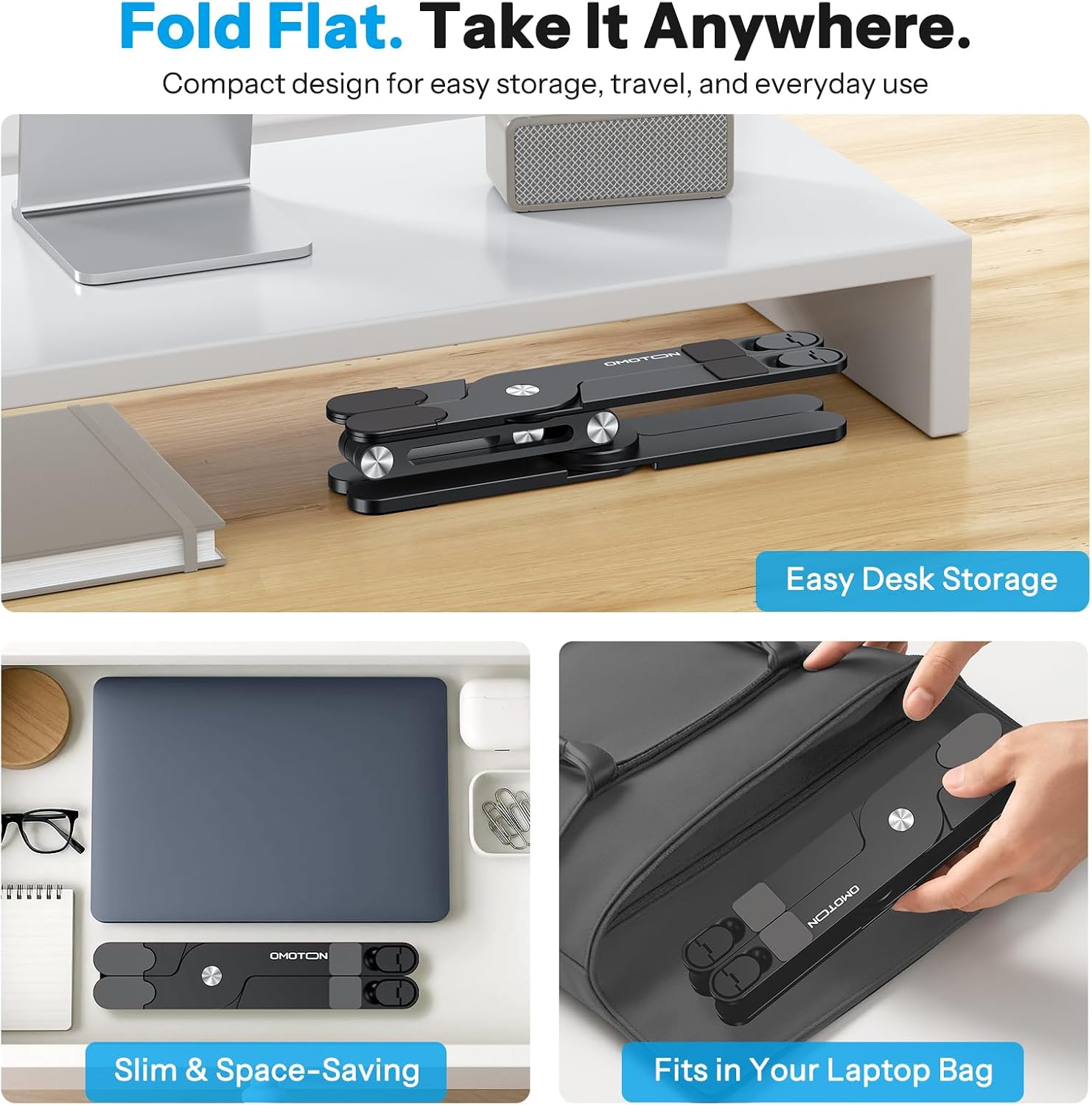 Soporte Laptop OMOTON LA10 Giratorio 360 Plegable Negro Pa Tu Escritorio 6