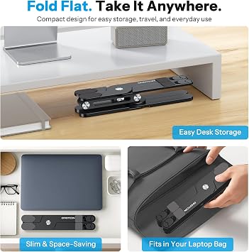 OMOTON LA10 360 Rotating Laptop Stand Riser Foldable for Desk, Black