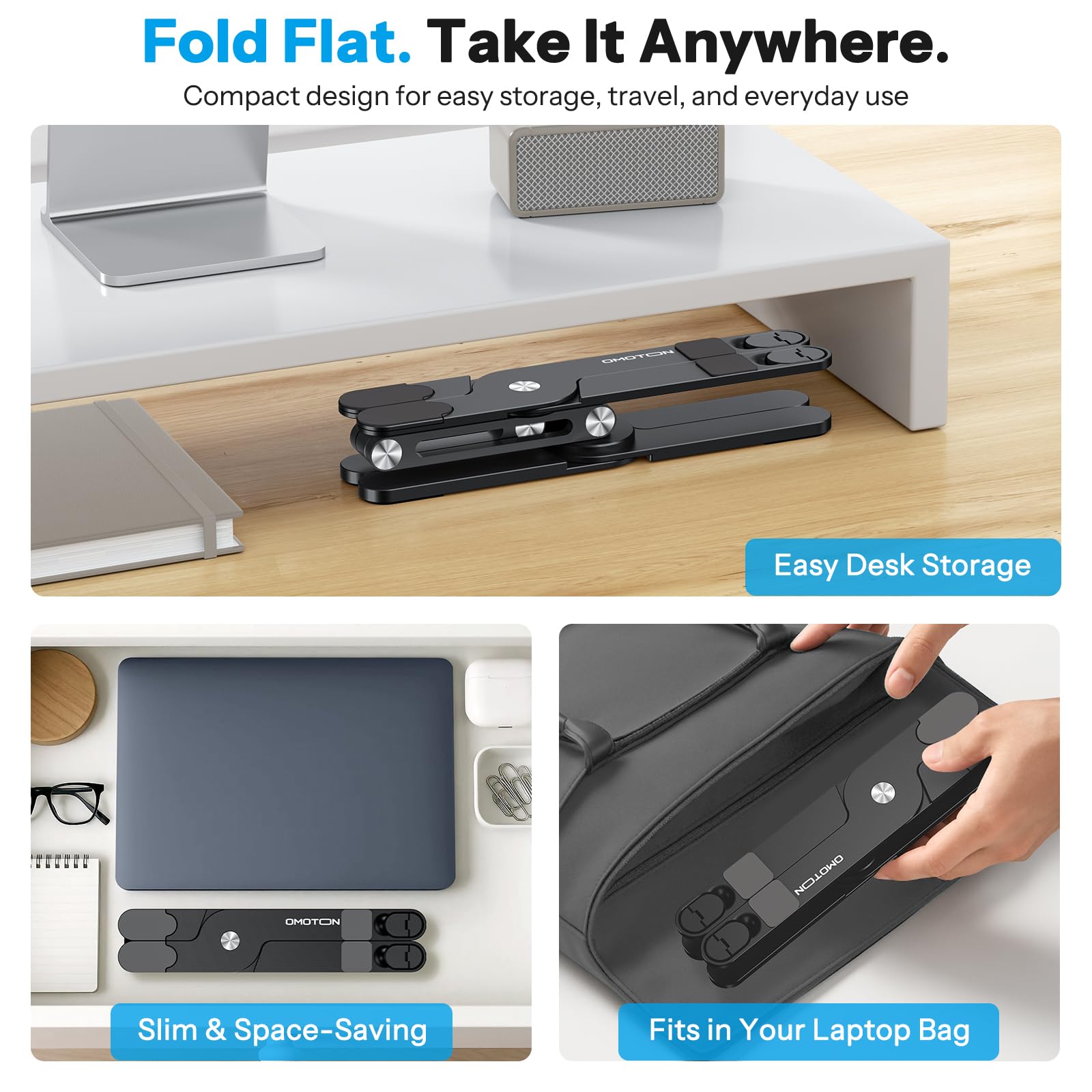OMOTON Faltbarer Laptop Ständer 360° Drehbar, Aluminium, Schwarz
