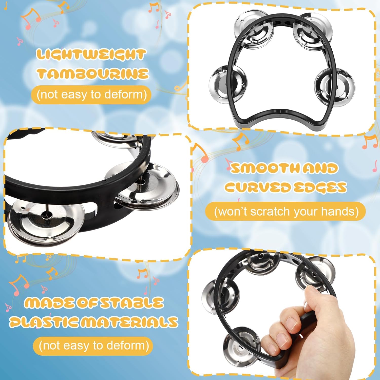 48 Pack Tambourine Set Includes 24 Mini Handheld Tambourines and 24 Finger Cymbals Percussion Instruments for Music Classroom Teaching, Church Worship, Weddings, Parties and Concerts(Black)