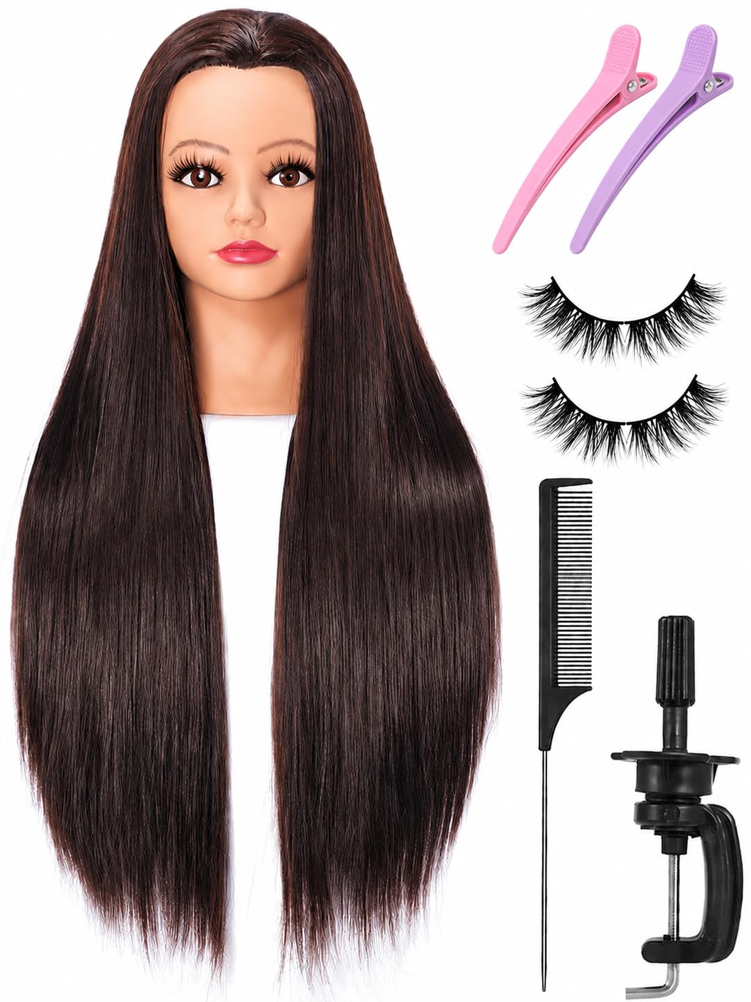 7CATS Dummy for Face Make-up Practice/Hair Dummy for Hair Styling/Hair Dummy for Hair 26-28 inch Long Styling Practice/Salon Mannequin for Hairstyle Practice Black.-image-13
