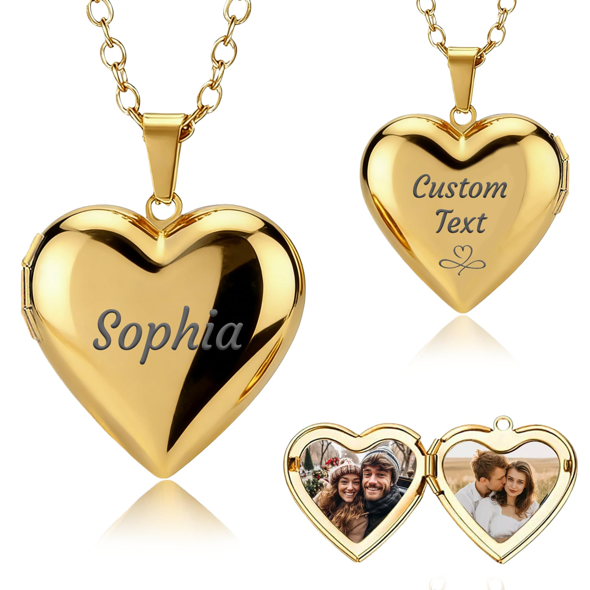 Custom Locket Necklace with Photo Heart Necklace with Picture Inside Personalized Picture Necklaces Gift for Girlfriend Wife Mother on Christmas Valentines Day