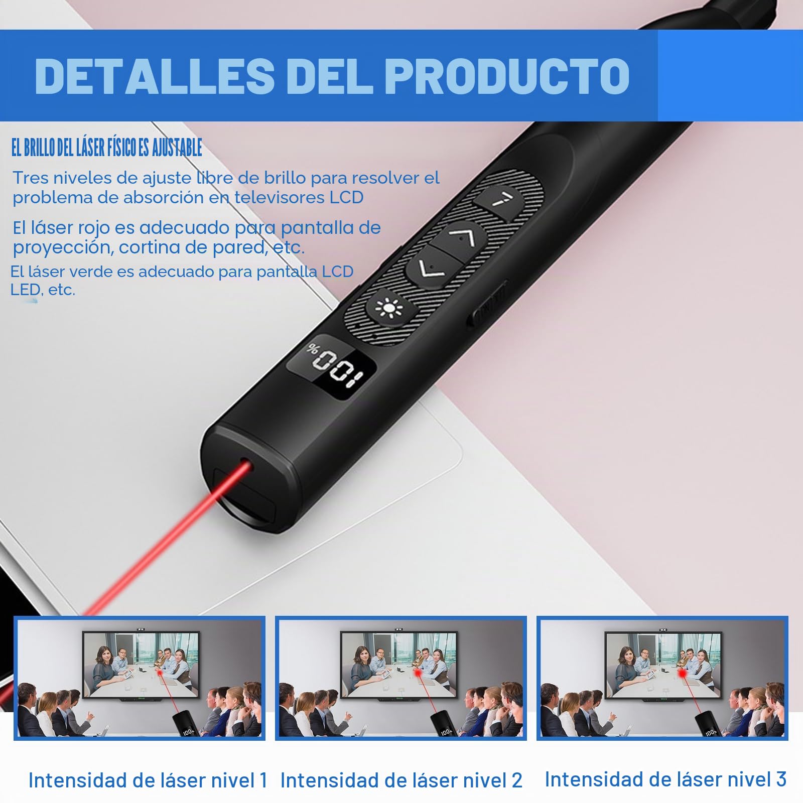 Presentador con puntero láser, mando a distancia de presentación con puntero extensible, mando a distancia PowerPoint, puntero para presentaciones, puntero láser, para aula, aula, oficina