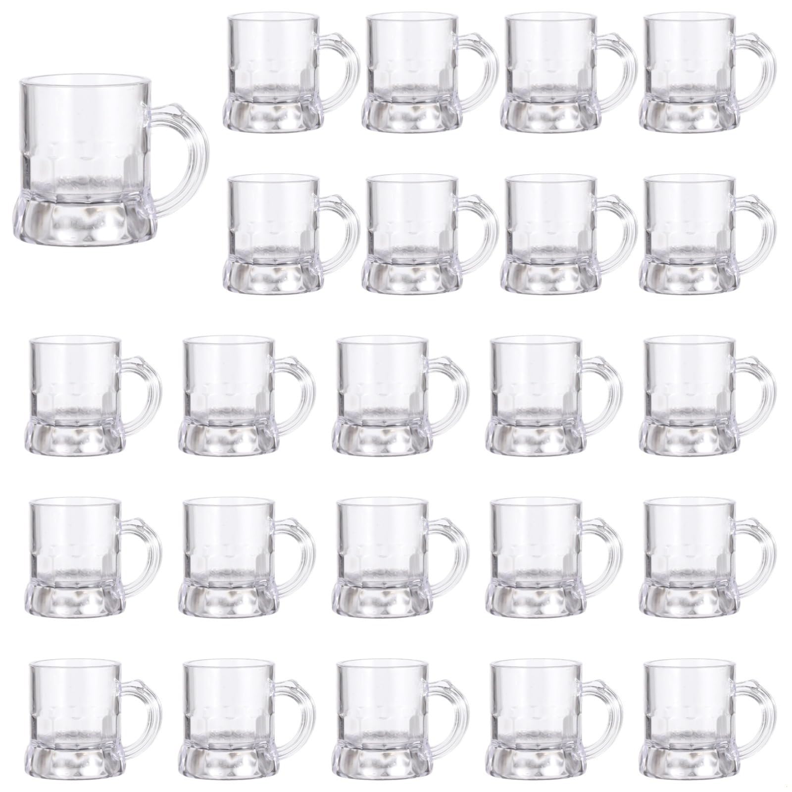 24 mini vasos de chupito de plástico con asas, tazas de cerveza transparentes de 2 onzas para whisky, cerveza, jugo, tazas reutilizables para fiestas y bodas