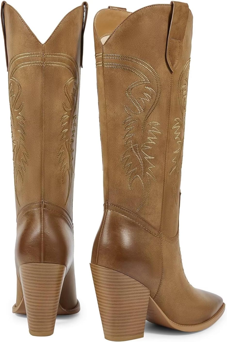 ISNOM Cowboy Boots Cowgir Boots for Women, Pointed Toe Chunky Heel Western Boots - Image 5