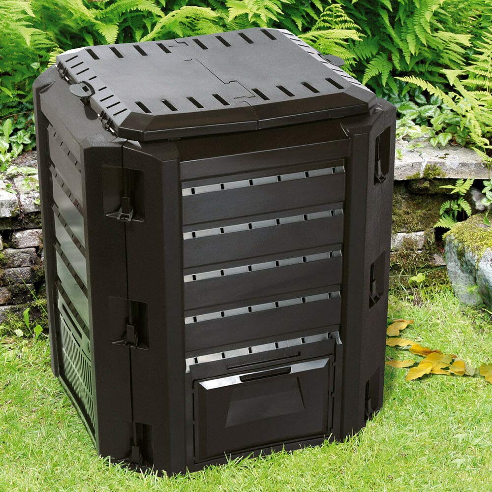 Garden Composter Size Choice 380L 800L 1200L 1600L Compost Converter Composting Unit Eco Friendly Organic Rubbish Waste Home (380L black)