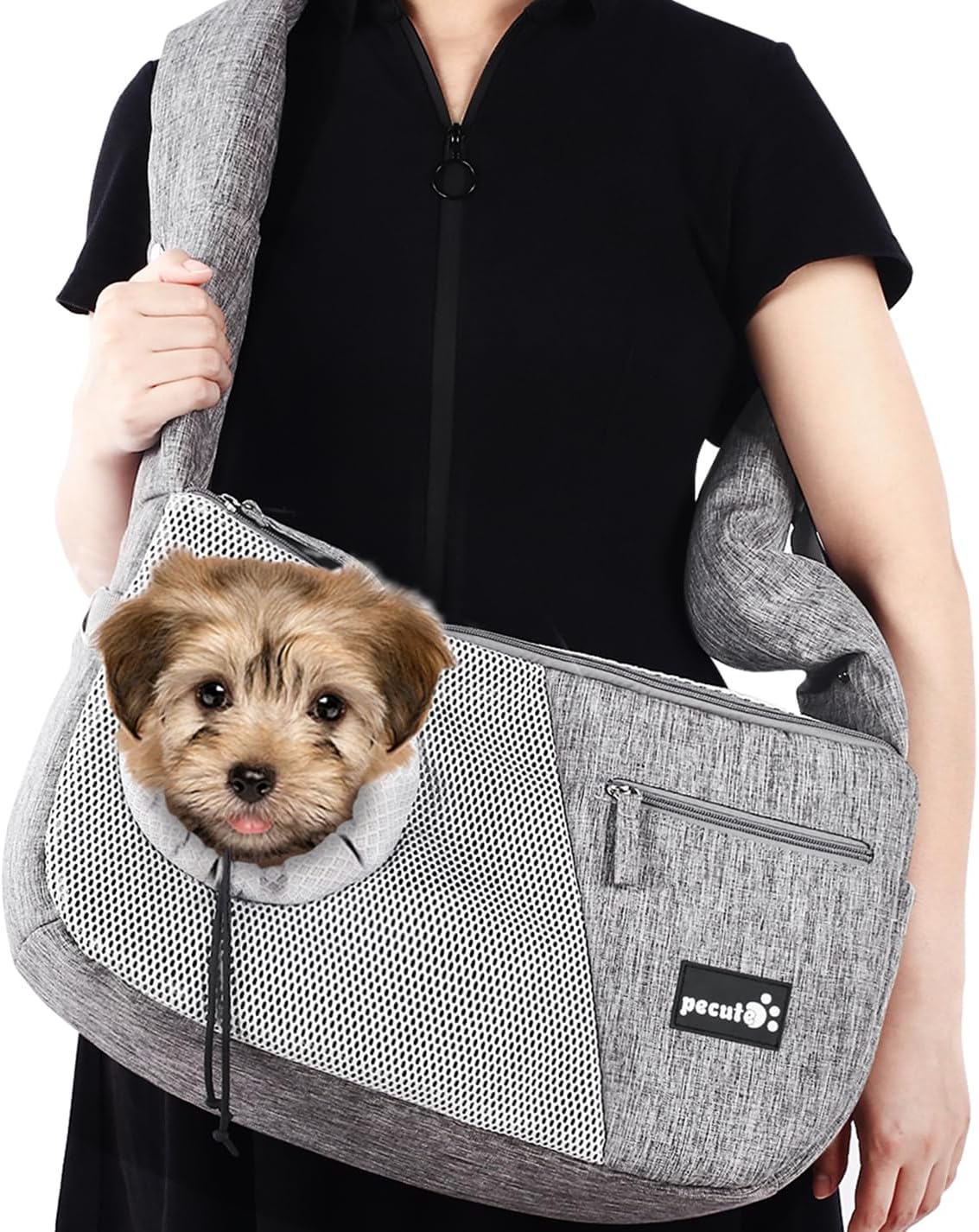 Pecute Pet Carrier Small Cat Dog Sling Carrier with Breathable Window Hand Free Sling Adjustable Padded Strap Tote Bag Shoulder Bag for Outdoor Travel Subway