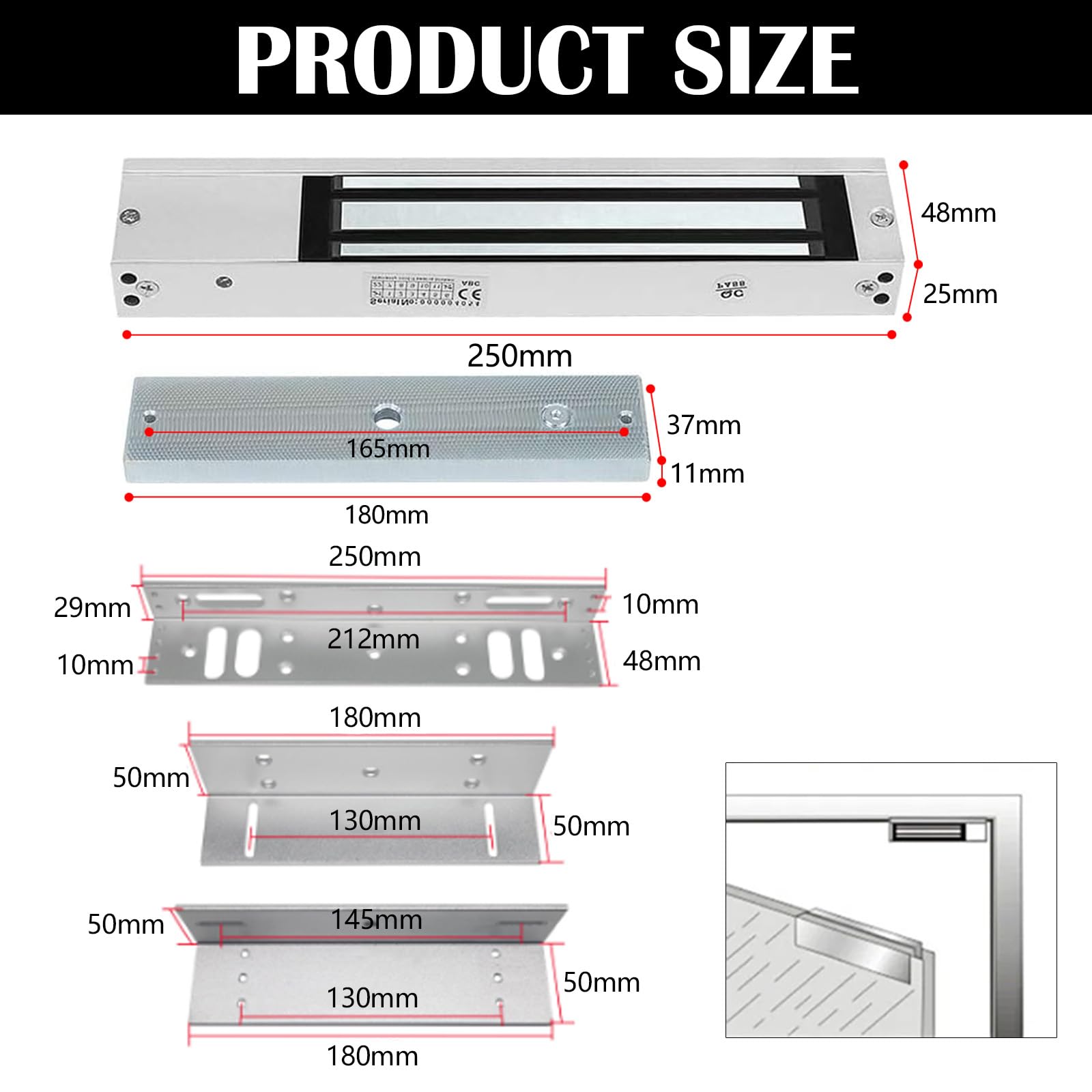 Dc 12v 280kg Cerradura MagnéTica EléCtrica Fuerza De RetencióN De 600 Libras, Para Sistema De Control De Acceso A Puerta Controlador De Host Entrada De Puerta Modo Nc Sistema De Seguridad En El Hogar