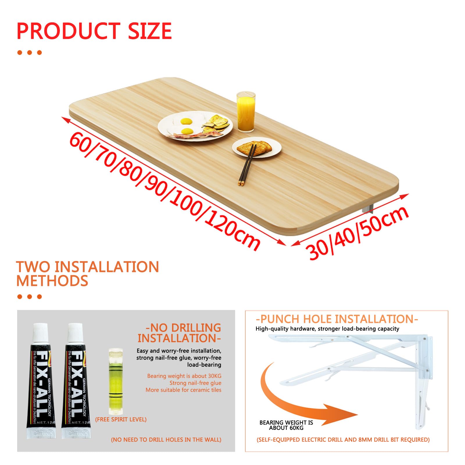 Wandklapptisch 50x40cm - Platzsparender Falttisch Für Küche, Bad & Homeoffice