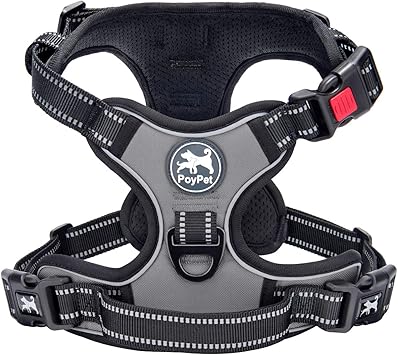 PoyPet No Pull Dog Harness, No Choke Front Clip Dog Reflective Harness, Adjustable Soft Padded Pet Vest with Easy Control Han