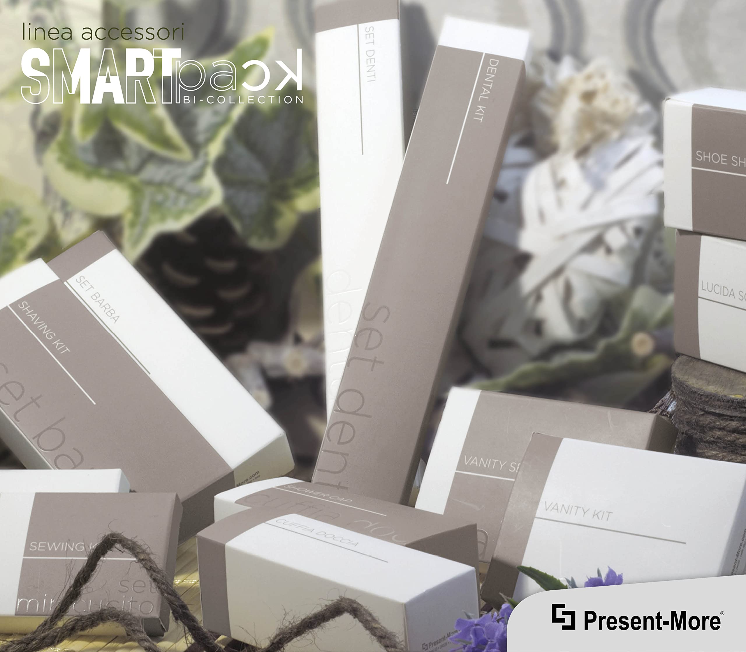 PRESENT-MORE - Kit Barba 250 Pezzi - Linea Smart - Kit con Rasoio e Crema da Barba da 10ml - Packaging Ecologico in Scatoletta Riciclabile - Ideale per Hotel e B&B