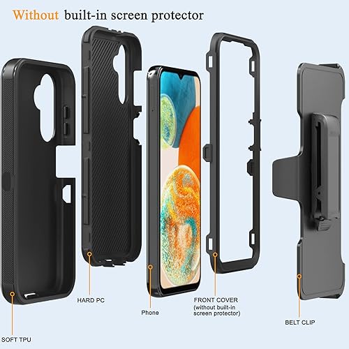 Miniatura 5 de Funda para Samsung Galaxy A14 5G con clip para cinturón y soporte para hombres, protección de cuerpo completo para teléfono Samsung A14 5G (negro)