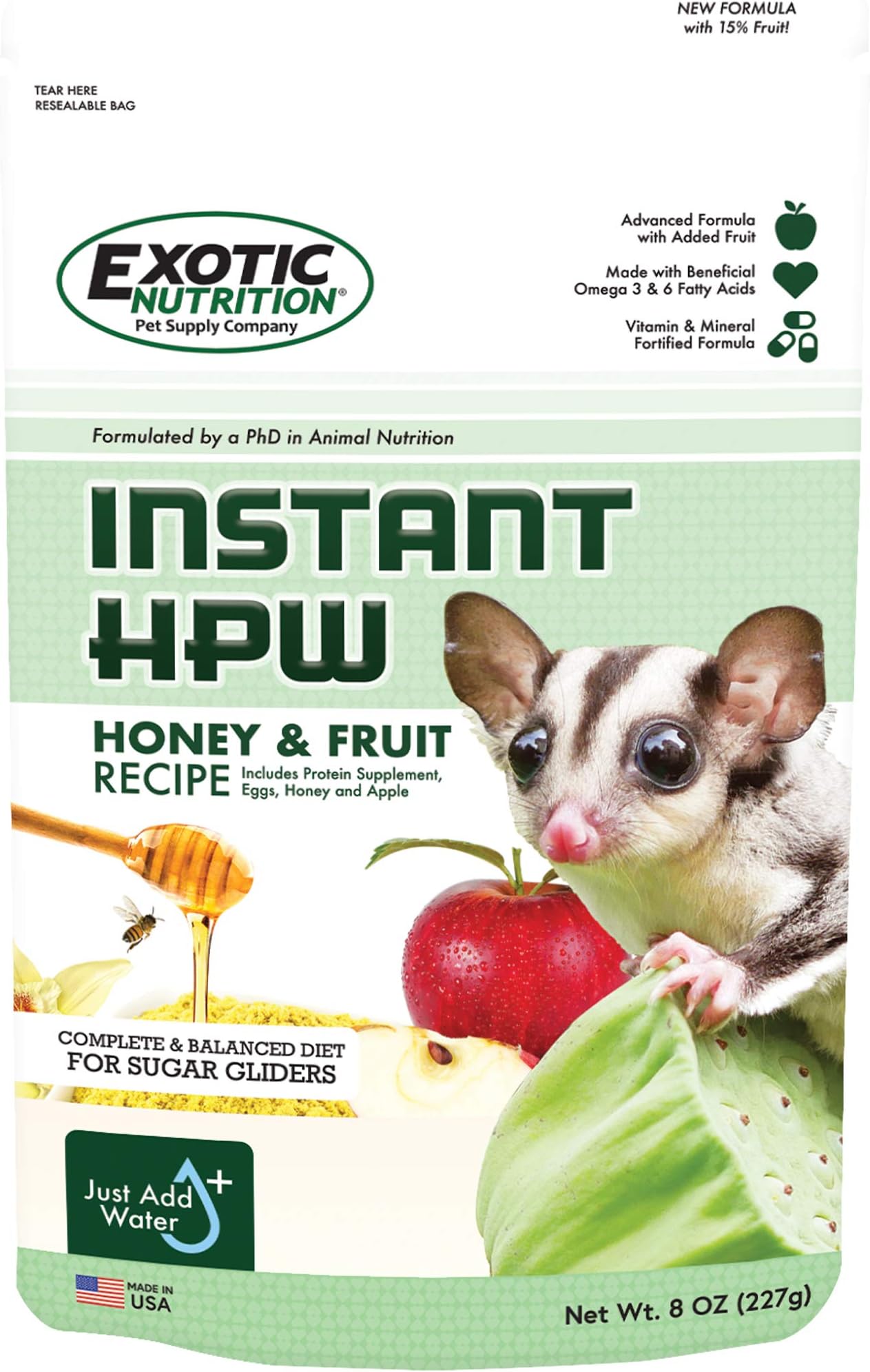 Honey & Fruit Instant-HPW (1 lb.) - All Natural Vitamin Enriched Sugar Glider Food - Healthy & Nutritious - High Protein Wombaroo - Staple Diet