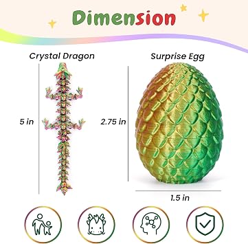 4PCS 3D Printed Dragon Eggs with Dragon Inside Easter Eggs Mini Dragon Egg Set Articulated Dragon Mystery Dragon Egg Fidget Toy Easter Basket Stuffers Surprise 3D Printed Animals Toy Set (4PCS-Y)