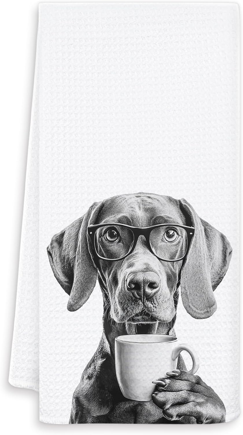 Funny Vizsla Dog Kitchen Towels, Vizsla Gifts for Women Dish Tea Towels, Black and White Dog Lovers Owner Gifts Hand Towel for Kitchen, Coffee Bar Station Decor, 16x24 Inch