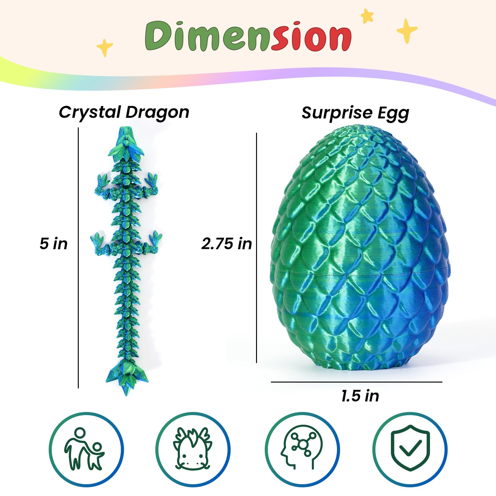 4PCS 3D Printed Dragon Eggs with Dragon Inside Easter Eggs Mini Dragon Egg Set Articulated Dragon Mystery Dragon Egg Fidget Toy Easter Basket Stuffers Surprise 3D Printed Animals Toy Set (4PCS-R) - Image 4