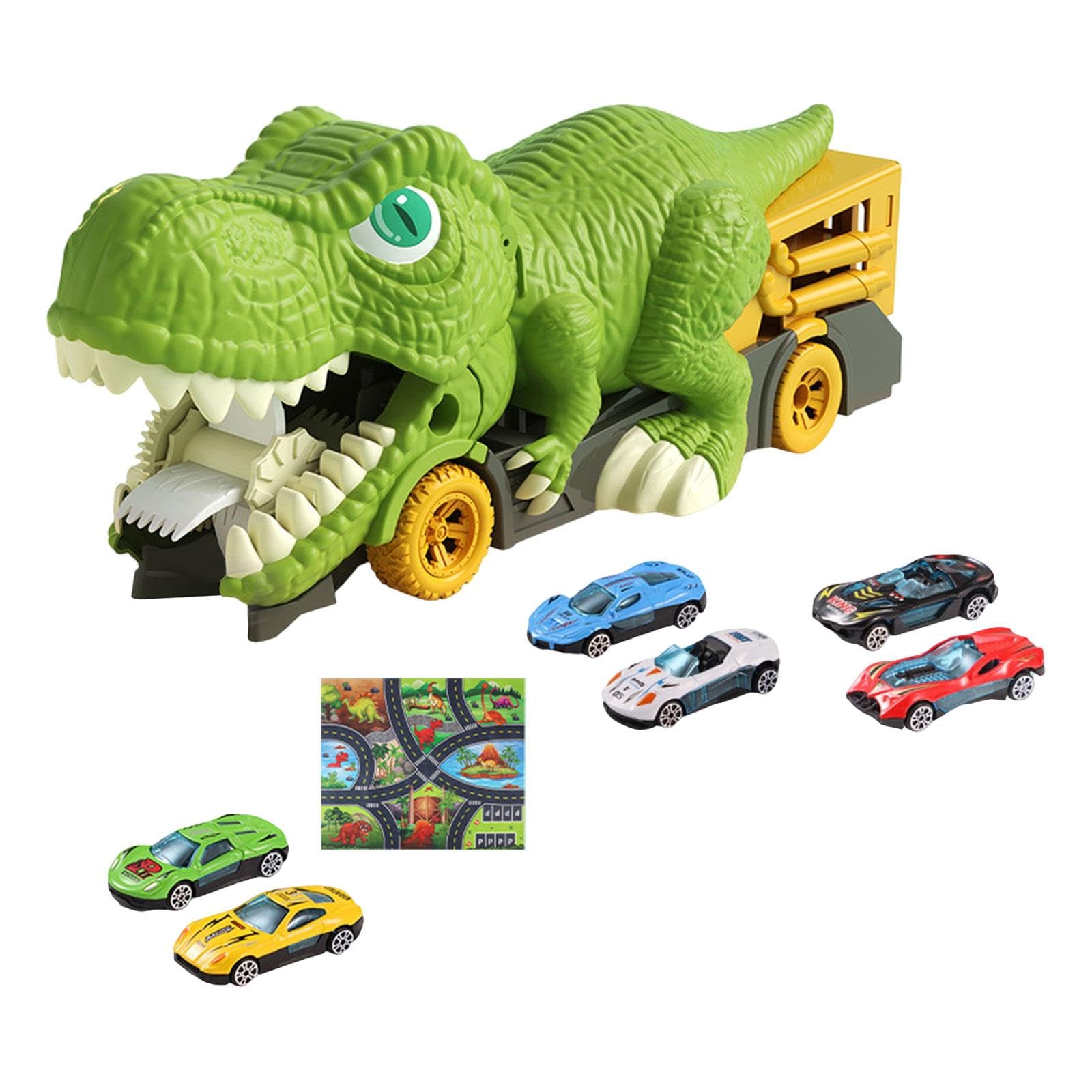 Set di Gioco con Camion Dei Dinosauri E in Miniatura per Feste di Compleanno per Bambini, 6 piccole auto e mappa, Taglia unica
