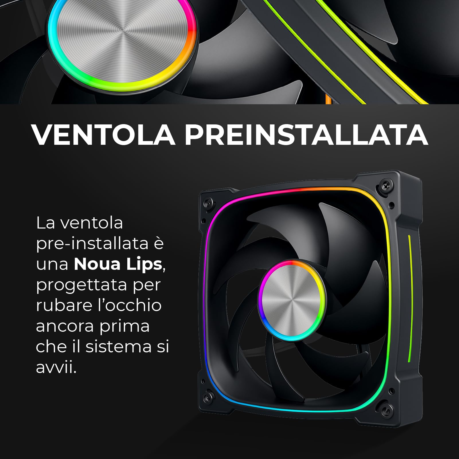 Noua Diamond CK100 | Case PC Gaming ATX Mid Tower | Ventola PWM Led ARGB | USB 3.0 | Supporto Raffreddamento Liquido 360 mm | Doppio Vetro Temperato Continuo - Nero
