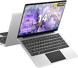 2025 Laptop PC 14 Inch Laptop 6 GB RAM 128 GB SSD RPM 600 Celeron Notebook Up to 2.8 GHz Laptop Win with Wireless Mouse & Stickers for Italian Keyboard - Silver-B