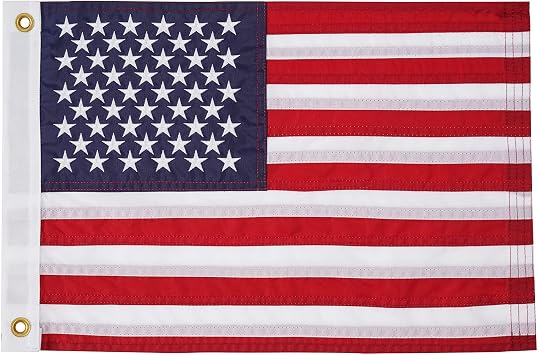 SYII American Flag 12x18 Inches, Embroidery 50 Stars Ensign Nautical US Boat Flags with 2 Brass Grommets, Heavy Duty Nylon Outdoor Banner for Marine Yacht UTV
