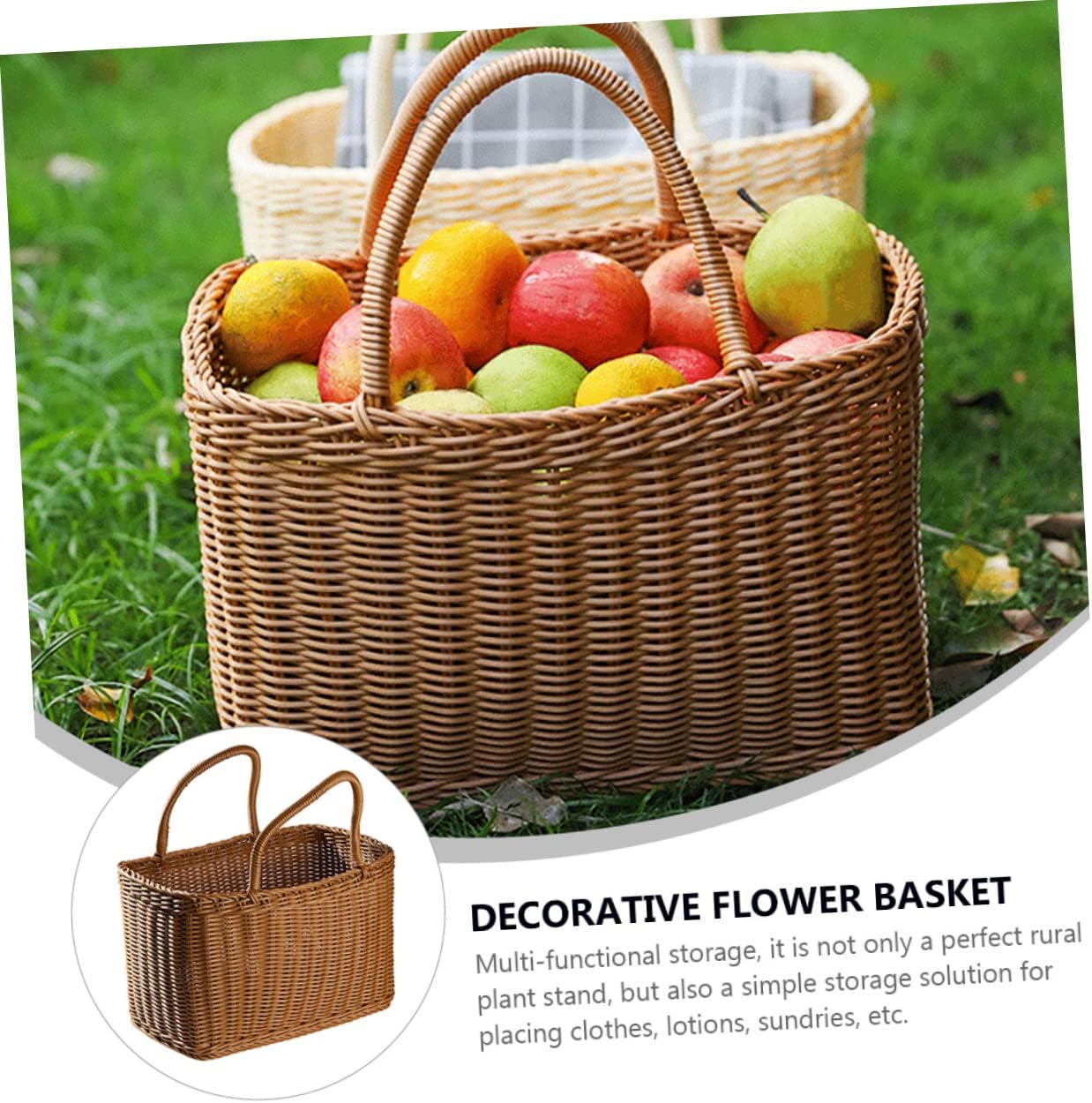 1pc Woven Decorative Basket for Flowers and Vegetables Portable Home Storage for Weddings and Festivals Japanese Style Handled Design