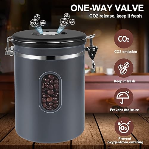 Miniatura 3 de ROCKY&CHAO Recipiente de café de 94.7 fl oz con rastreador de fecha y ventana transparente, recipiente de café de 35 onzas líquidas con cuchara de