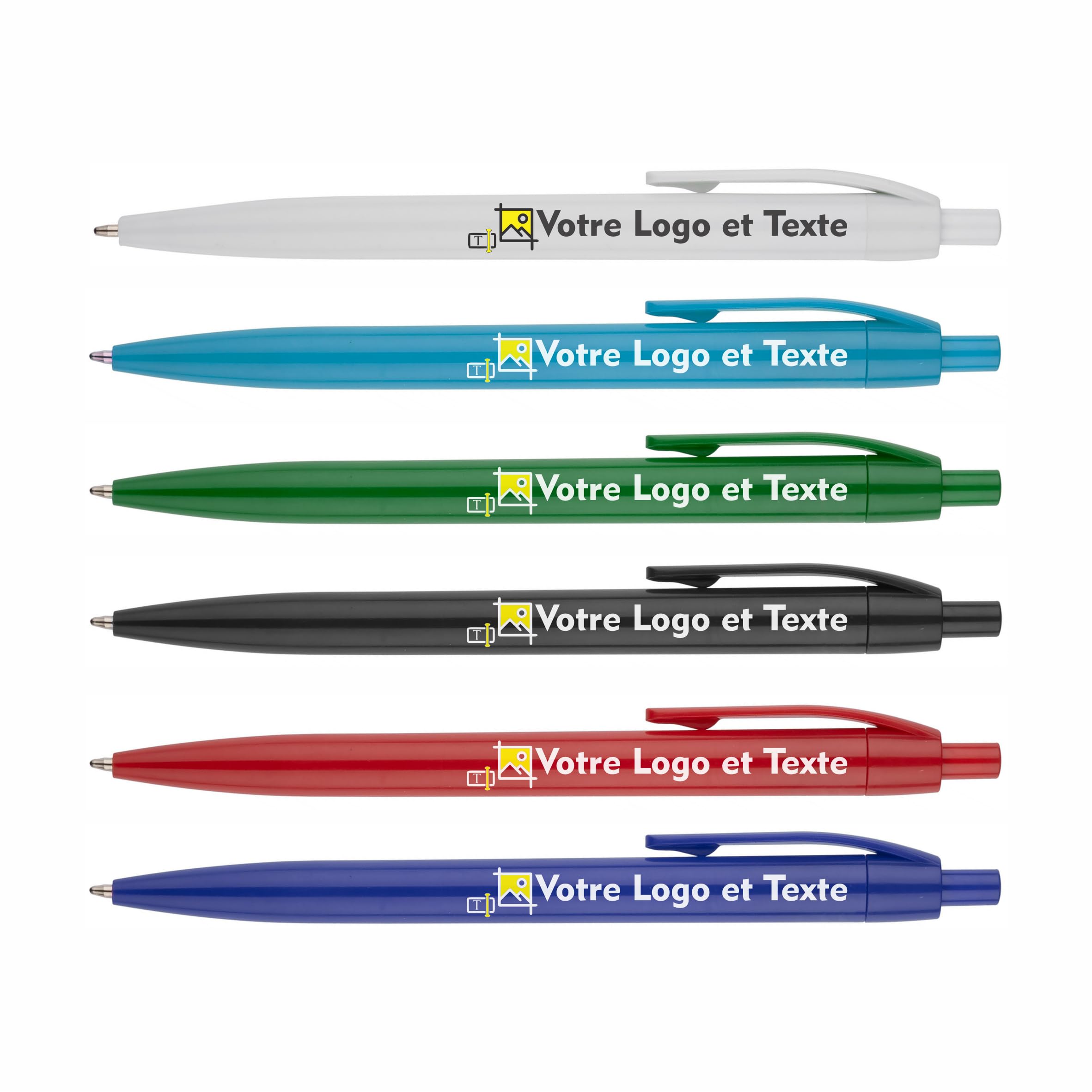 Générique Lot de 100 Stylos Publicitaires Personnalisés avec Logo et Texte – Stylo à Bille en Couleur – Impression UV Haute Qualité – Idéal pour Entreprises, Événements, Mariages et Cadeaux (Blanc)