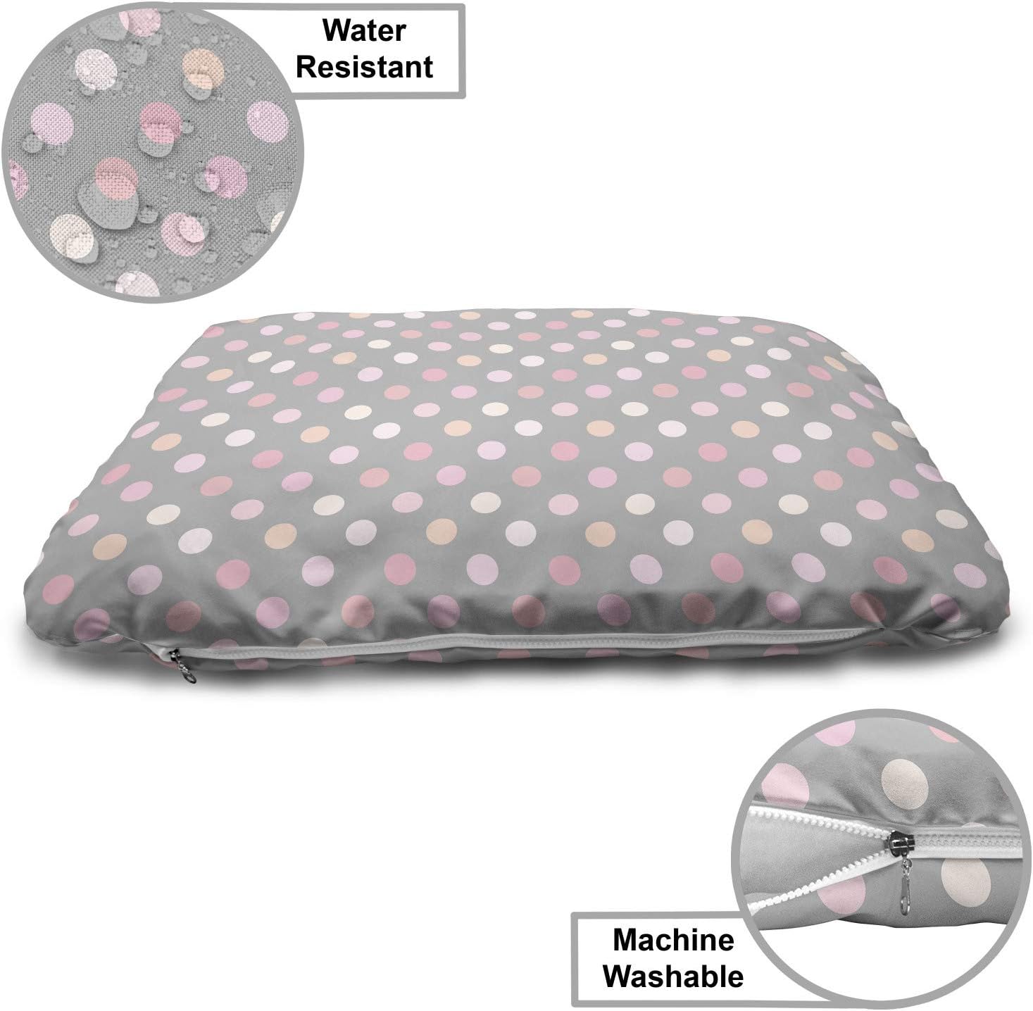 review Ambesonne Pastel Pet Bed, Romantic and Continuous Polka Dots in Rosy Shades, Chew Resistant Pad for Dogs and Cats Cushion with Removable Cover, 24
