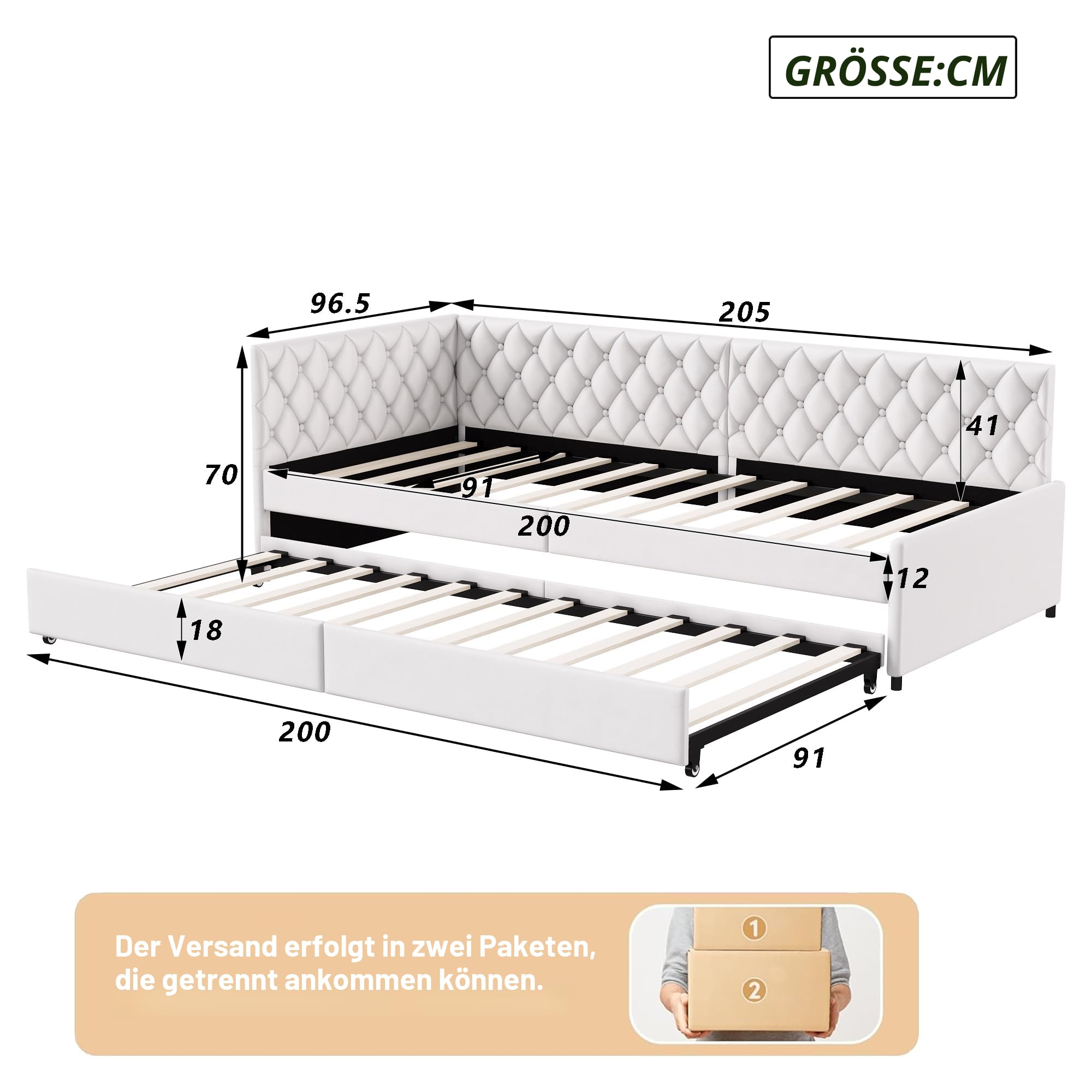 PerGar Schlafcouch Ausziehbar 90 x 200 cm mit Rollen, Einzelbett Kinderbett Schlafsofa mit Schlaffunktion, Ausziehbett Schlafsofa Jugendliche Gästebett mit Lattenrost, Samt, Beige