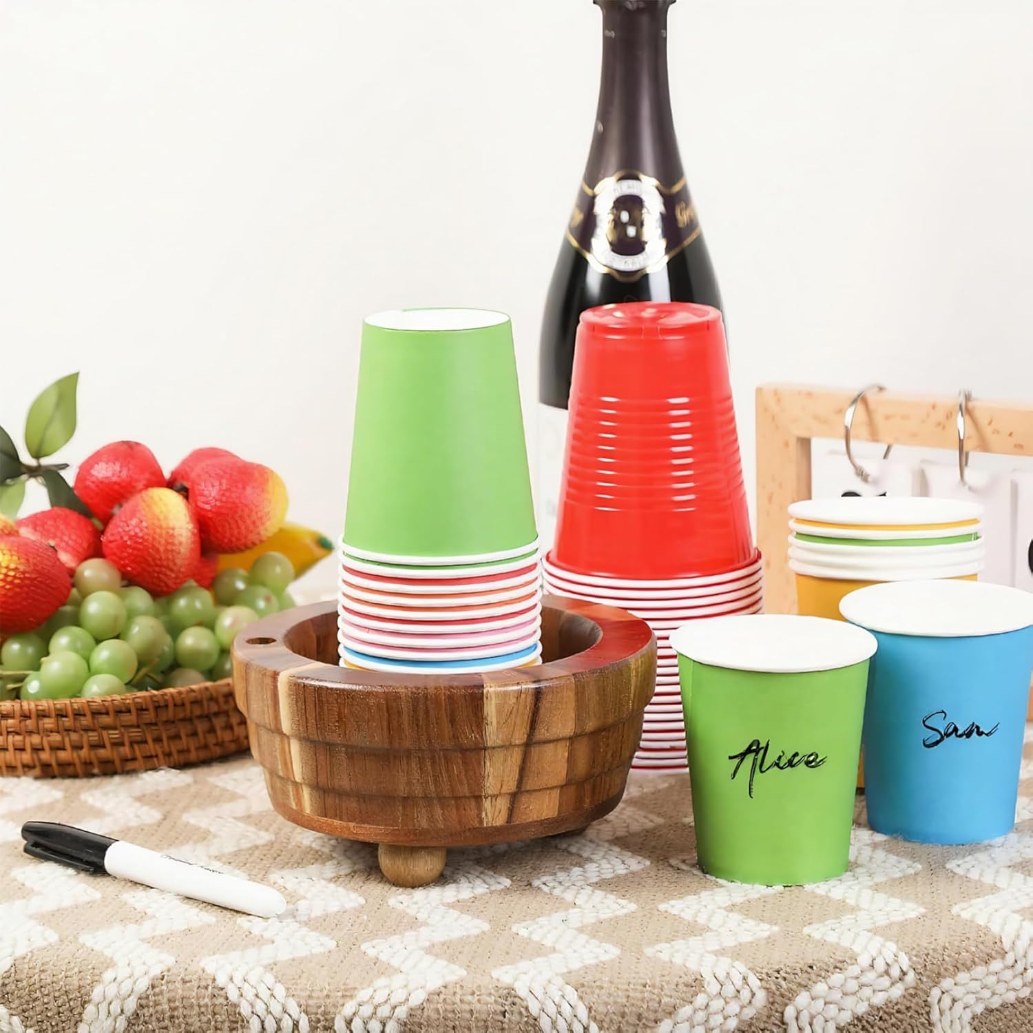 Cup Holder with Marker Slot, Wooden Solo Cup Holder Storage Box with Marker Slot Rustic Hosting Essentials for Party Bar Kitchen Bathroom