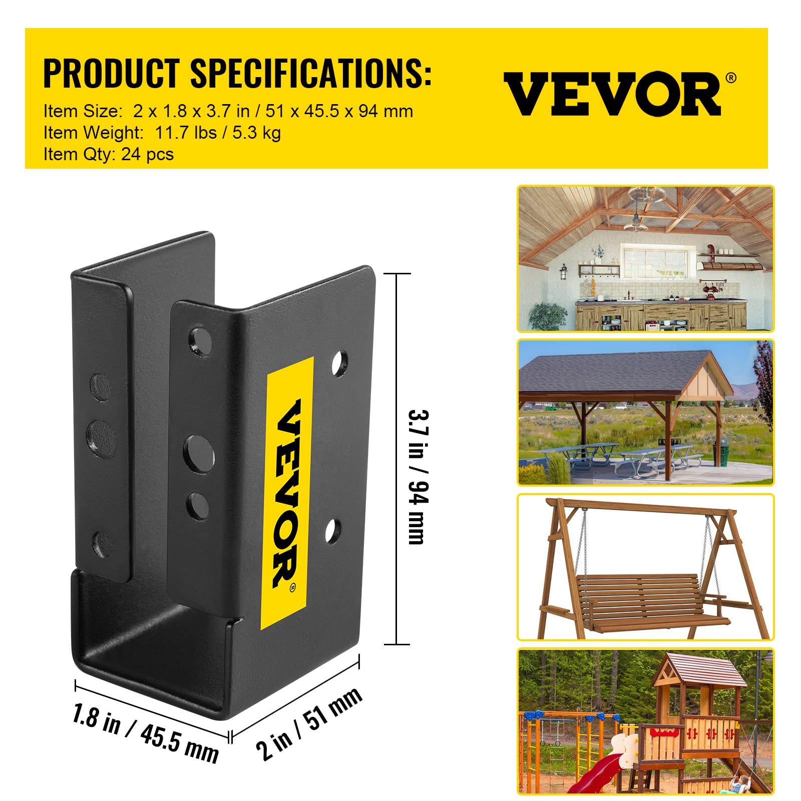 VEVOR Gancio per Travetti Nascosto, Flangia Nascosta per Accento Esterno 51x102 mm, 24 Pezzi Staffe per Travetti Nascosti, Gancio con Montaggio Frontale Nascosto in Lamiera Acciaio Q235 Verniciato
