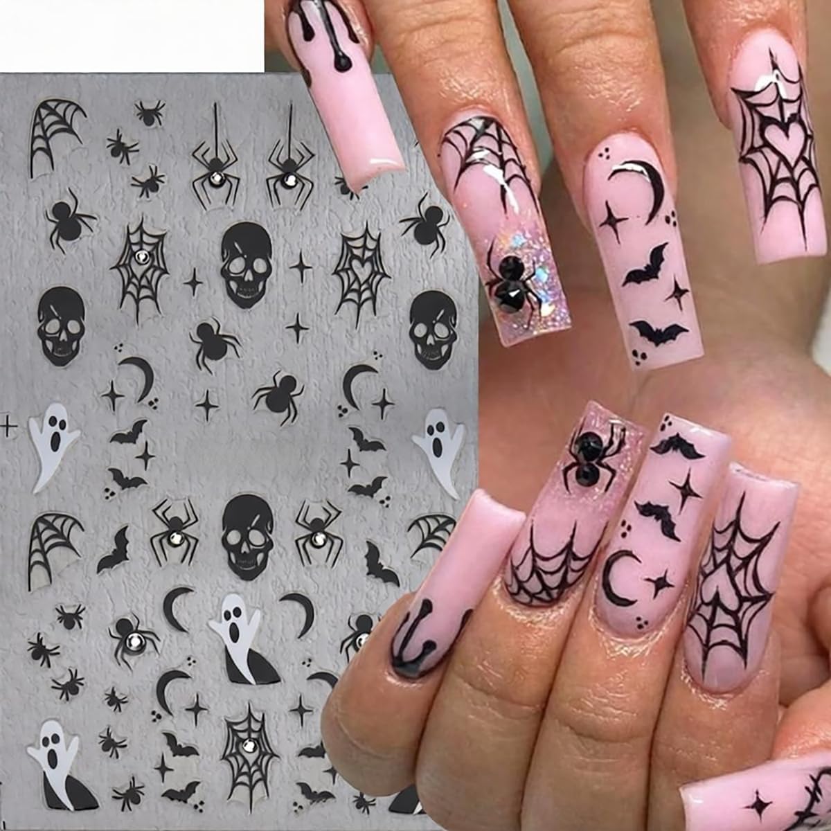 Halloween Nail Stickers Ghost Spider Web Nail Decals Self-Adhesive Nail Art image 4