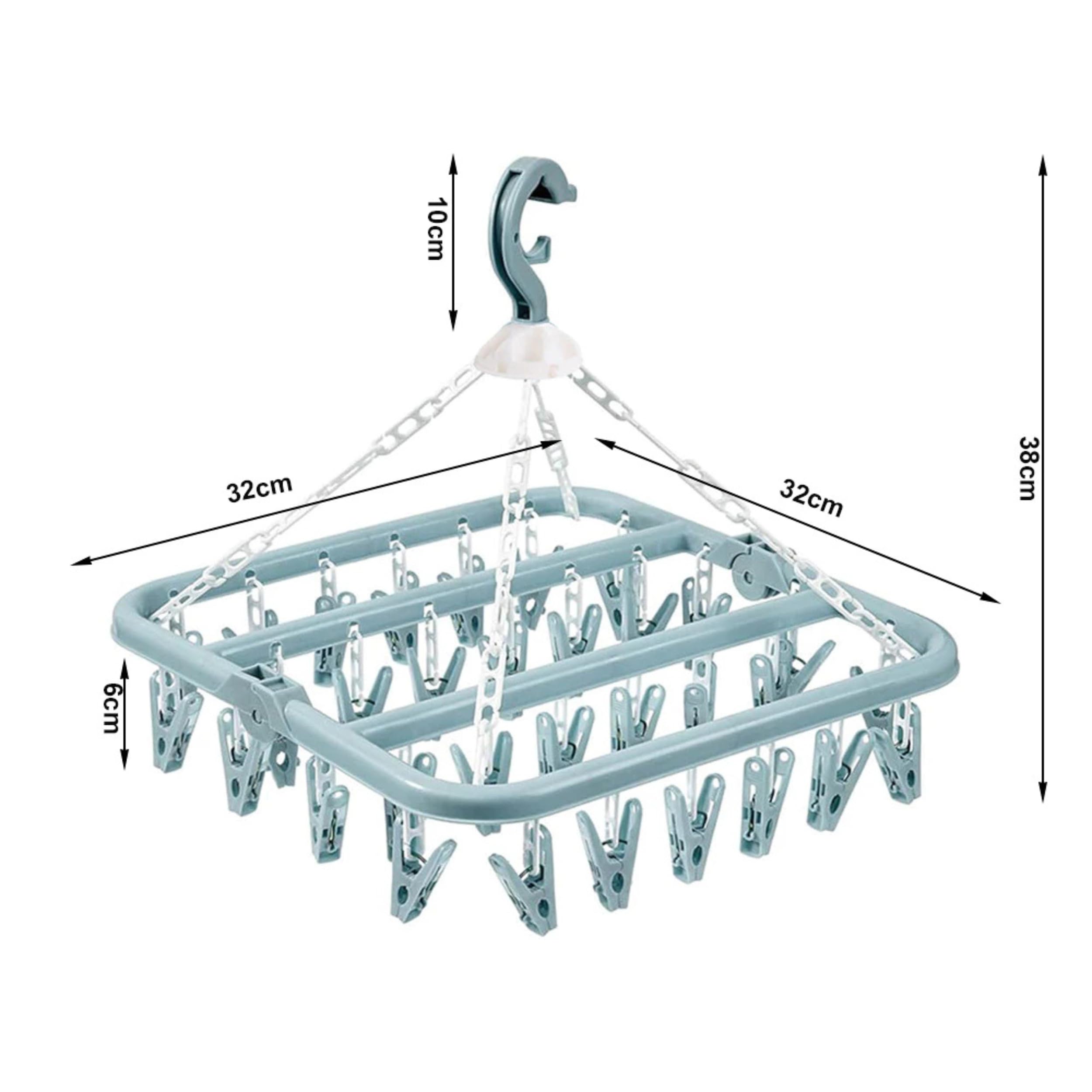 PARENCE - Séchoir à Linge Suspendu avec 32 Pinces – Cintre Multifonction pour Chaussettes, sous-Vêtements et Petits Vêtements – Gain de Place – Bleu