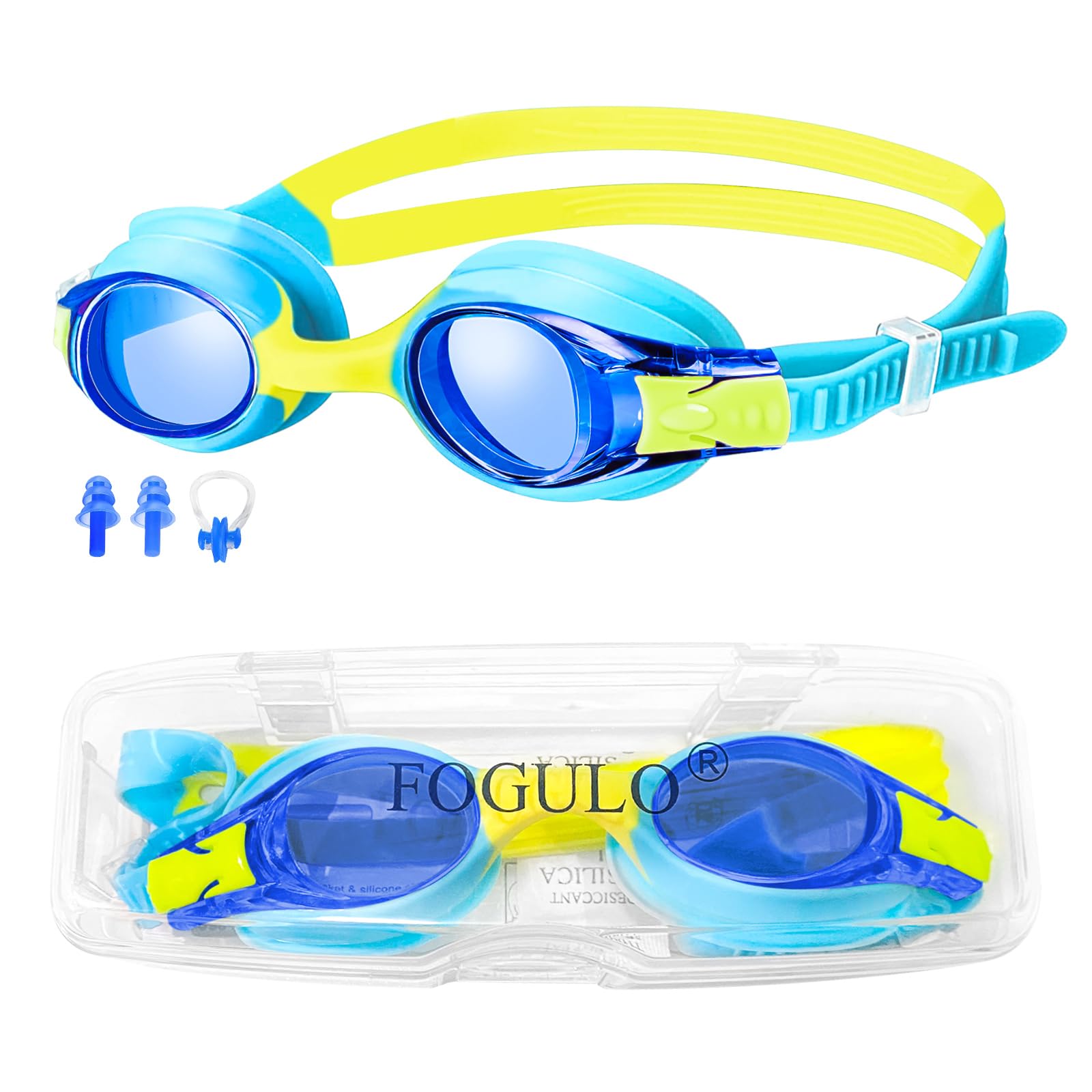 1 or 4 Pack Kids Swim Goggles 4-14 Anti Fog, Boy and Girl Pool Swimming with UV Protection, Waterproof, Nose Clips, Earplugs