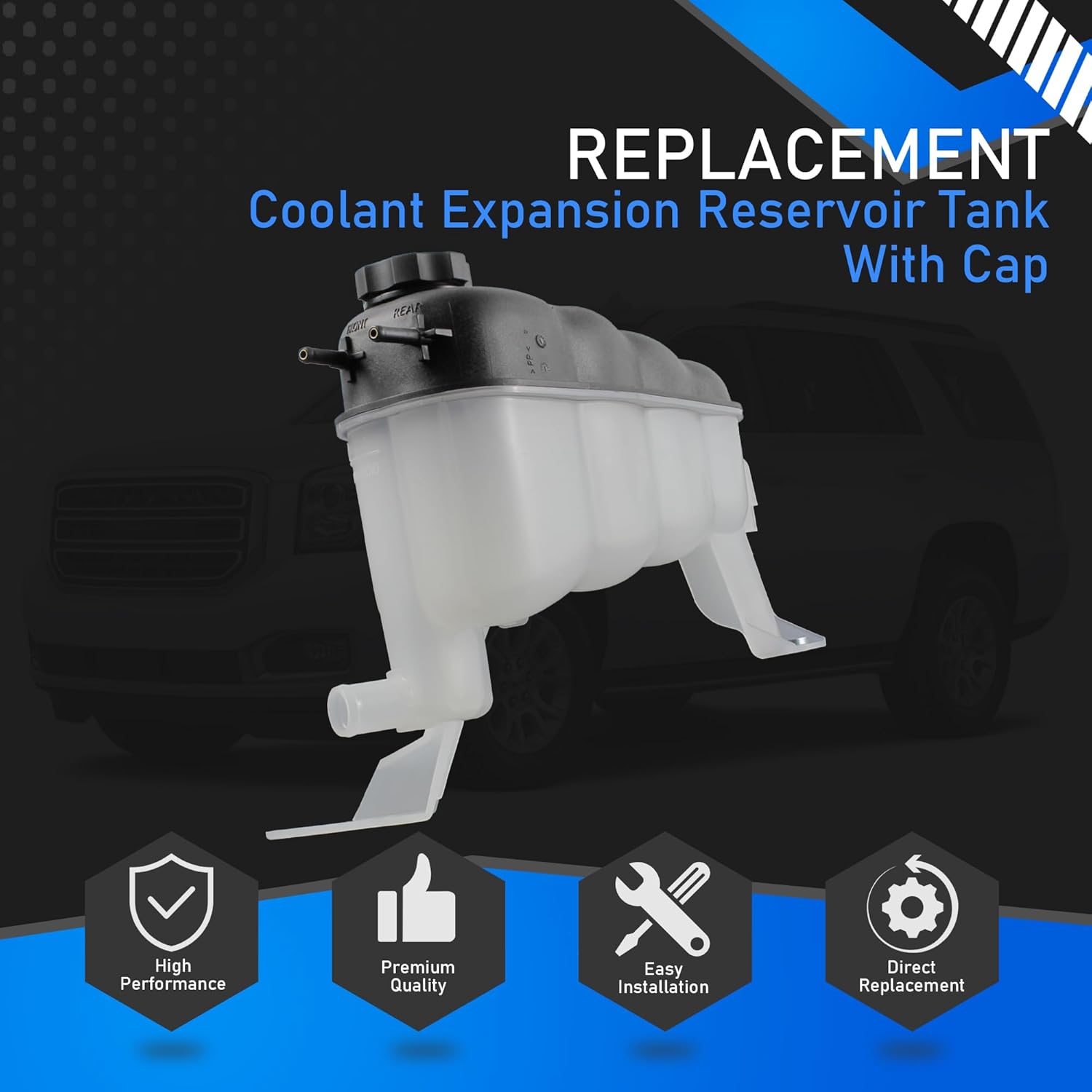 Coolant Expansion Reservoir Tank With Cap Compatible With 2015-2020 Cadillac Escalade ESV Chevrolet Silverado 1500 Suburban 3500 HD Tahoe GMC Sierra 1500 Yukon XL Replaces 22856231 603-973