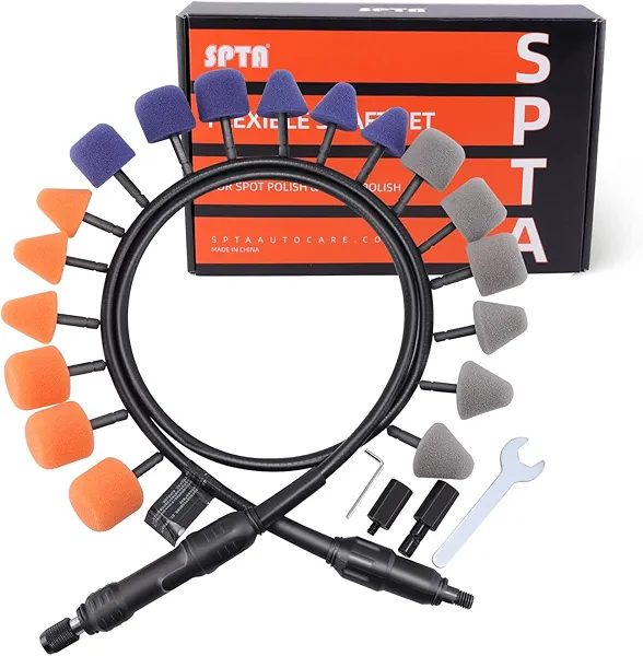 Mini Polishing Ball, SPTA Flexible Shaft Set With 18Pcs Conical and Cylindrical Polishing Drums Used On Mini Car Polisher for Car Wheel Detailing, Tight Areas and Small Spaces Polishing Buffing -PT101