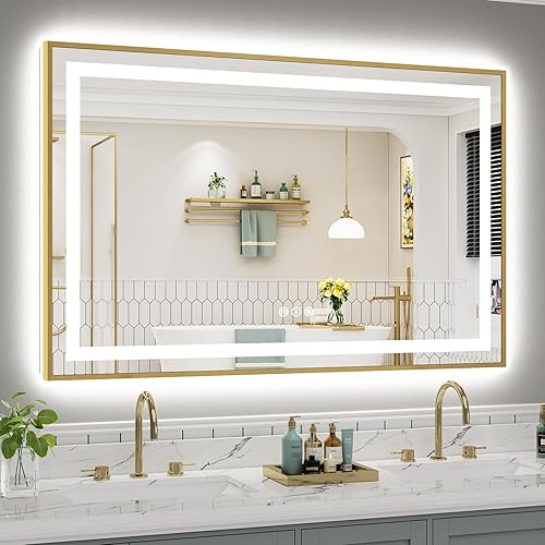 Miniatura 52 de Espejo de baño LED de 24 x 32 pulgadas con luces, retroiluminado y frontal iluminado, espejo de tocador de baño con luz antiniebla para pared
