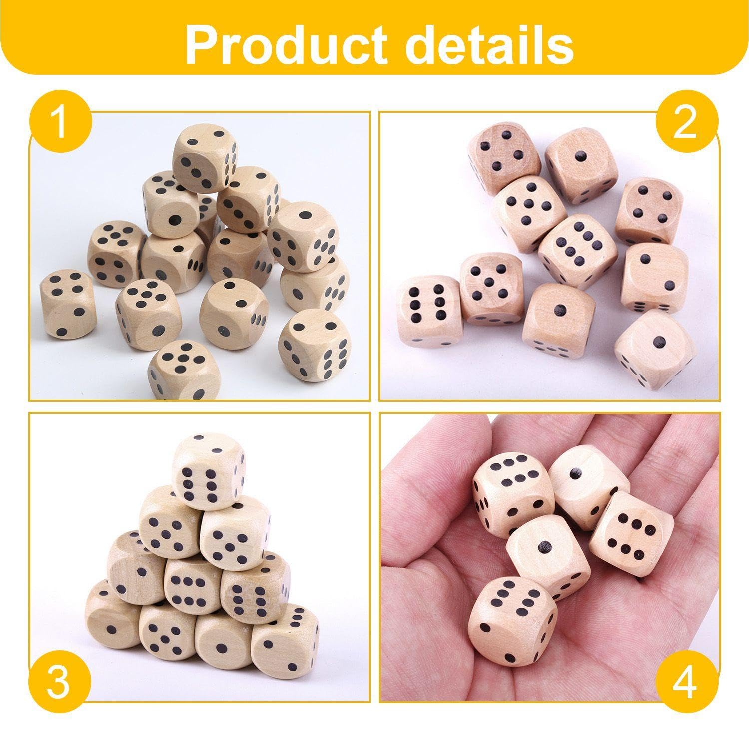 WUFGWBD 20 Black Dot Wooden Dice, 1 Storage Bag, Cube Game Dice, Family Party Game, Wood Color - Image 3