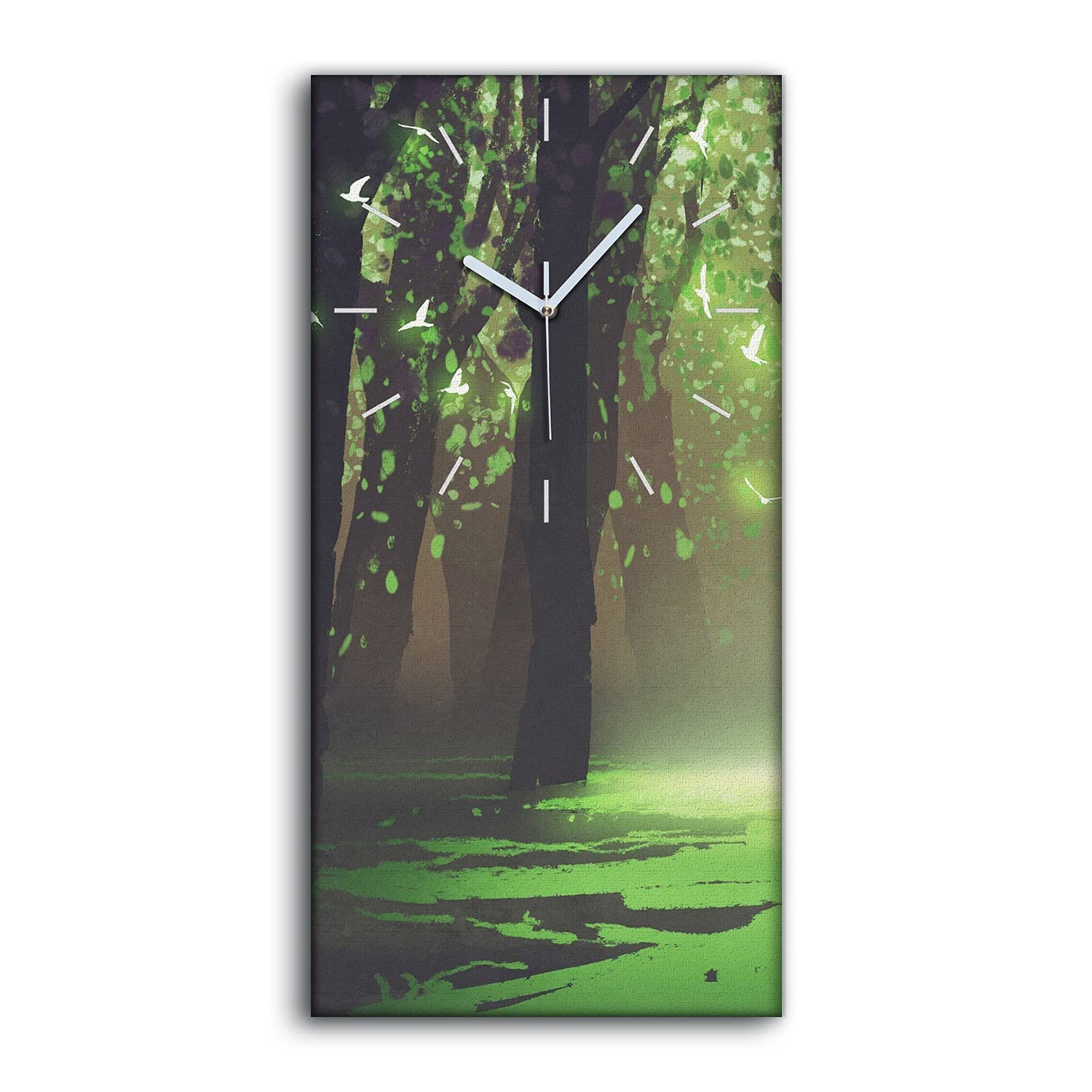 Horloge sur Toile Silencieuse sans Tic-Tac Tableau Mural Vert Forêt 30x60