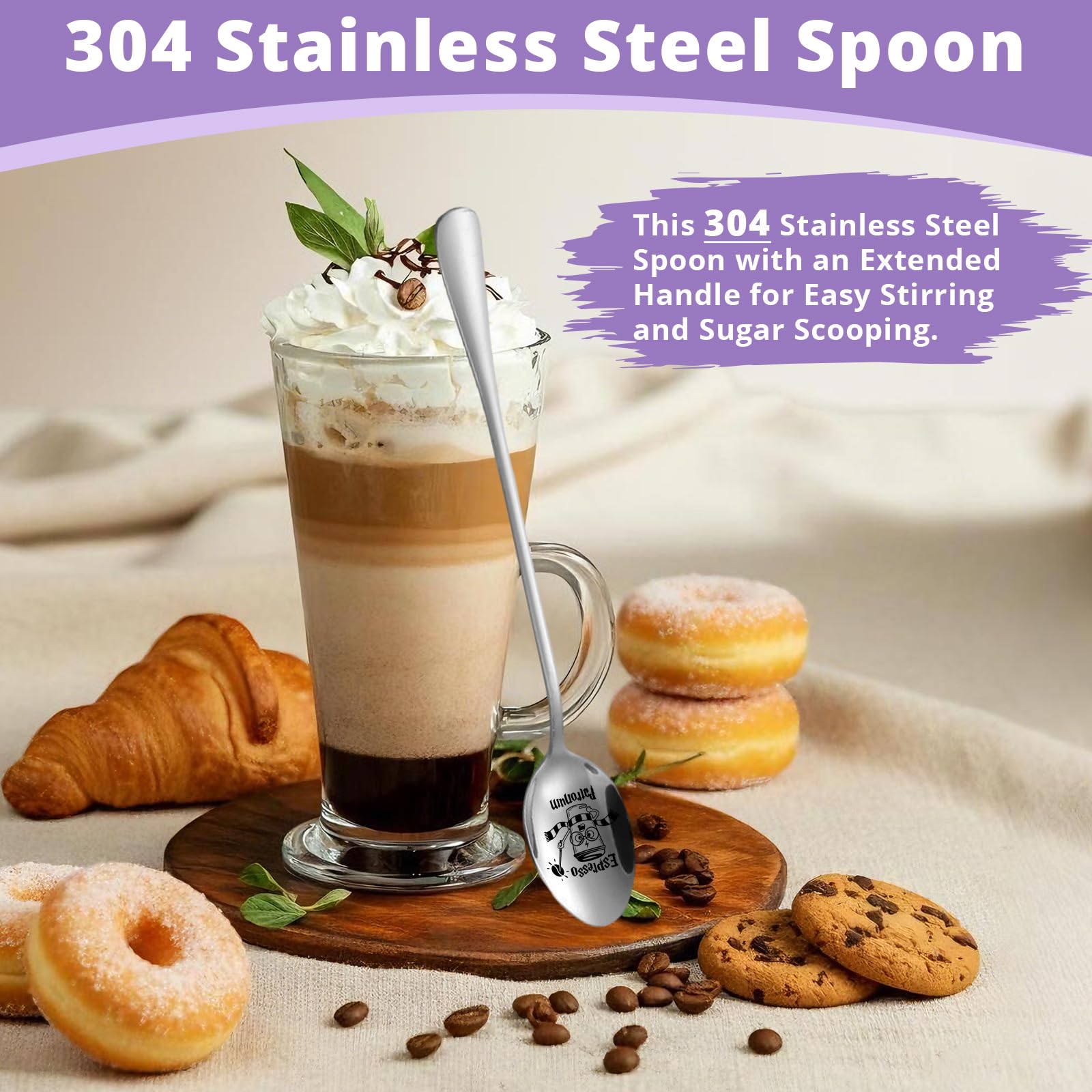 Espresso Patronum Spoon, Coffee Stainless Steel Spoon for Coffee Lovers Book Lovers Bookworm Friends Birthday, Valentine, Christmas Thanksgiving Graduation Gifts